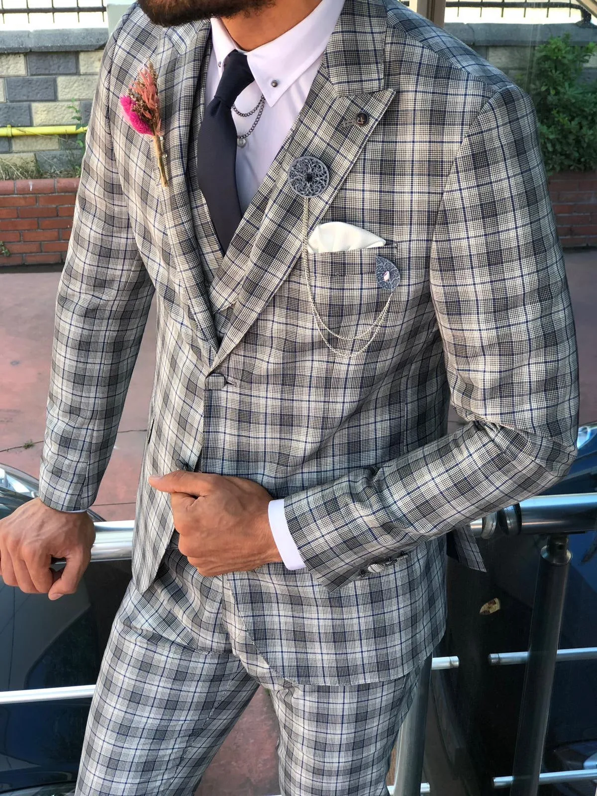 Andriano Slim-Fit Plaid Suit in Gray