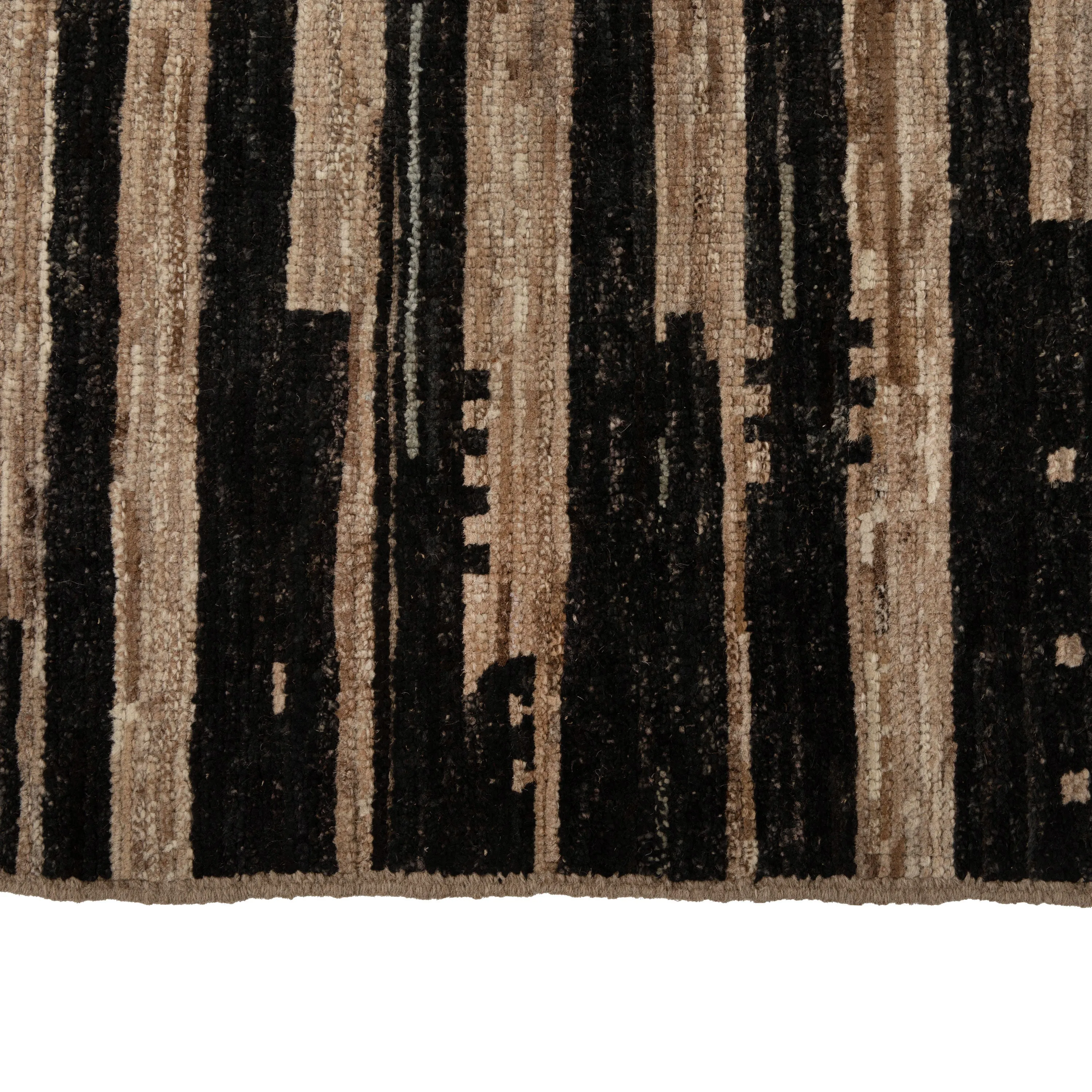 Black and Brown Striped Zameen Modern Wool Rug - 7'9" x 9'8"