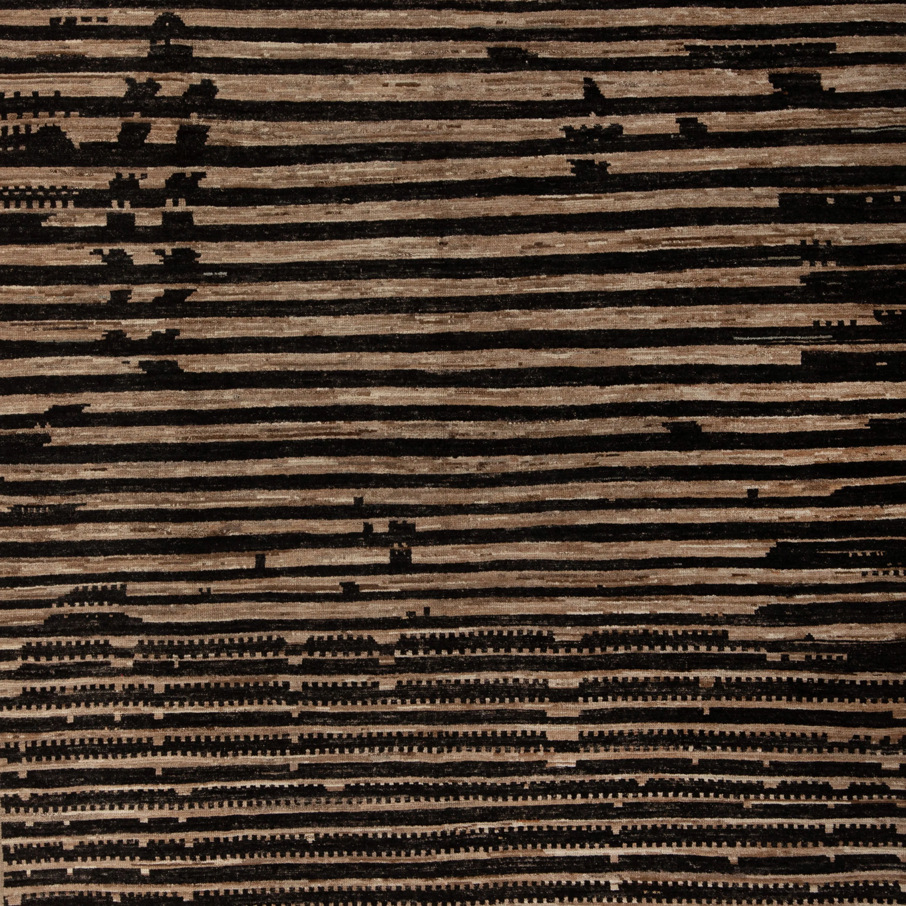 Black and Brown Striped Zameen Modern Wool Rug - 7'9" x 9'8"