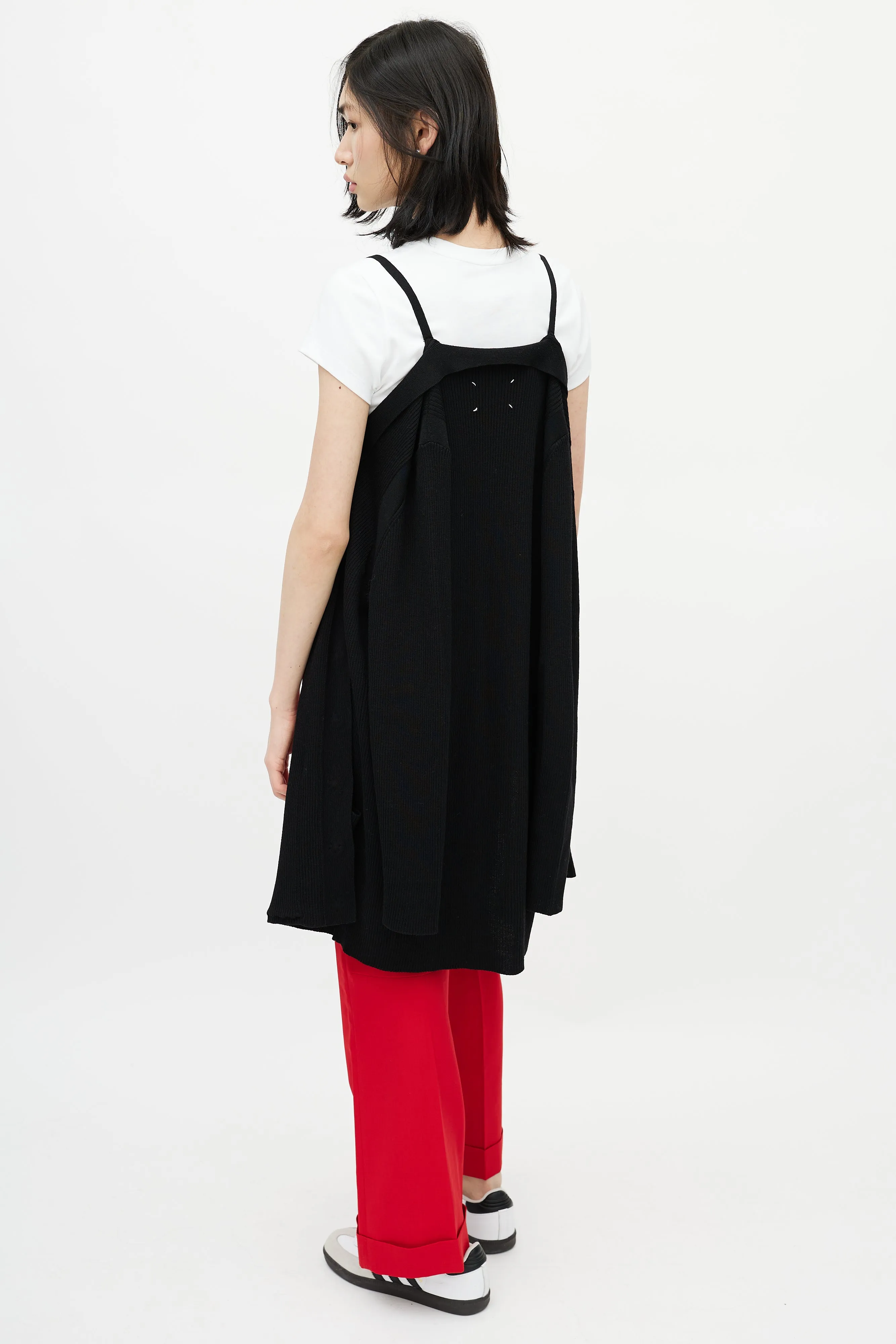 Black Ribbed Knit Strap Cardigan