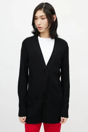 Black Ribbed Knit Strap Cardigan