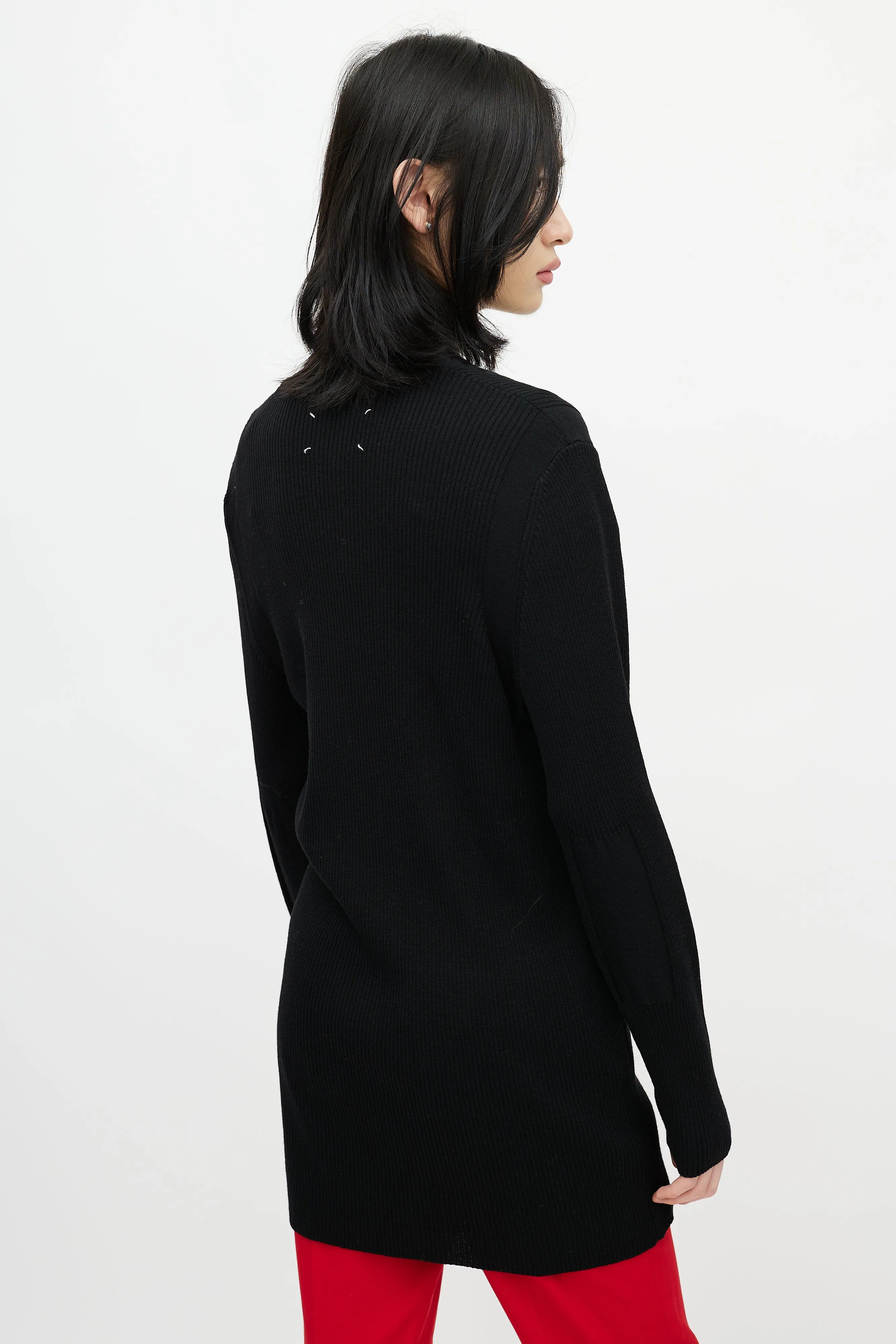 Black Ribbed Knit Strap Cardigan