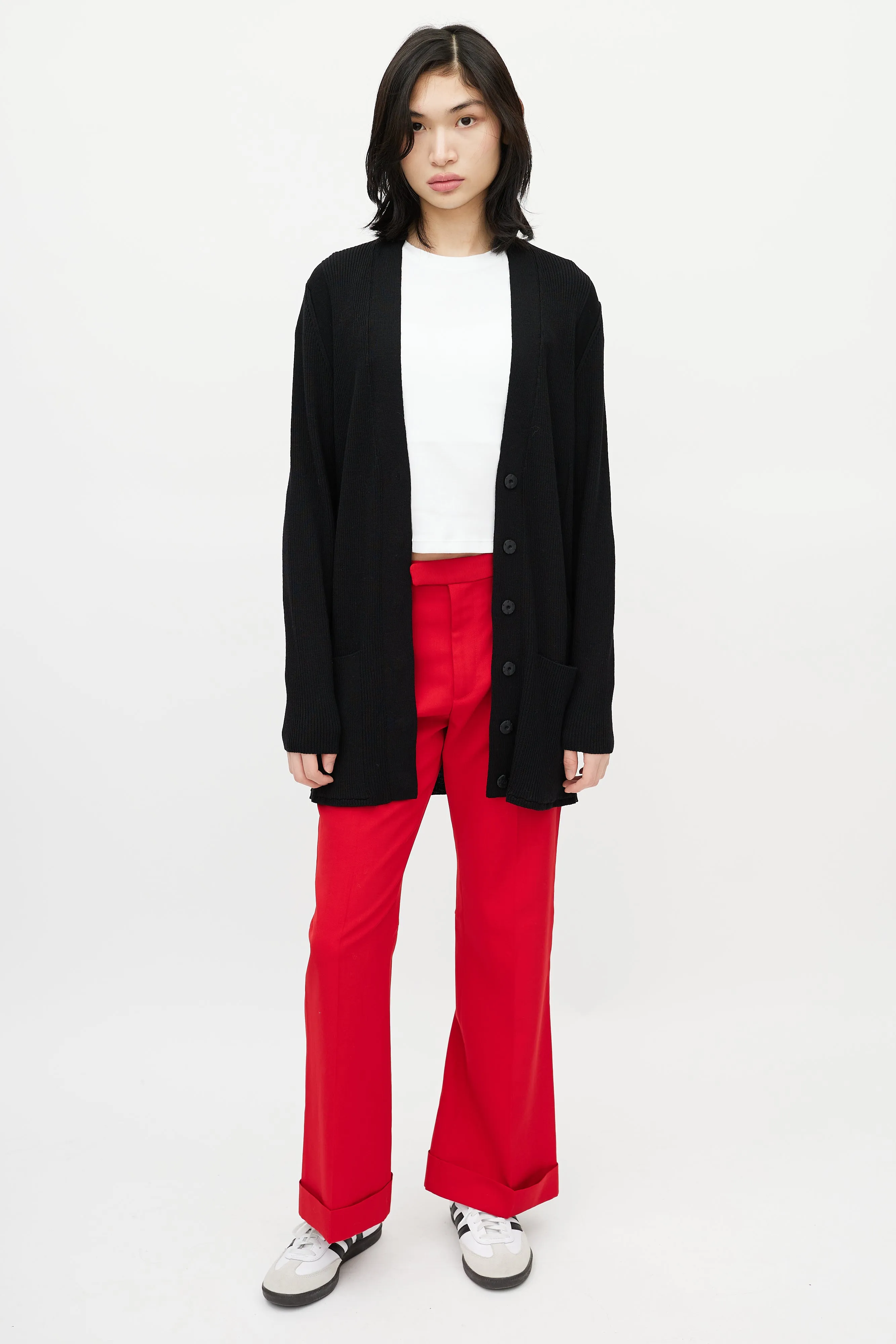 Black Ribbed Knit Strap Cardigan