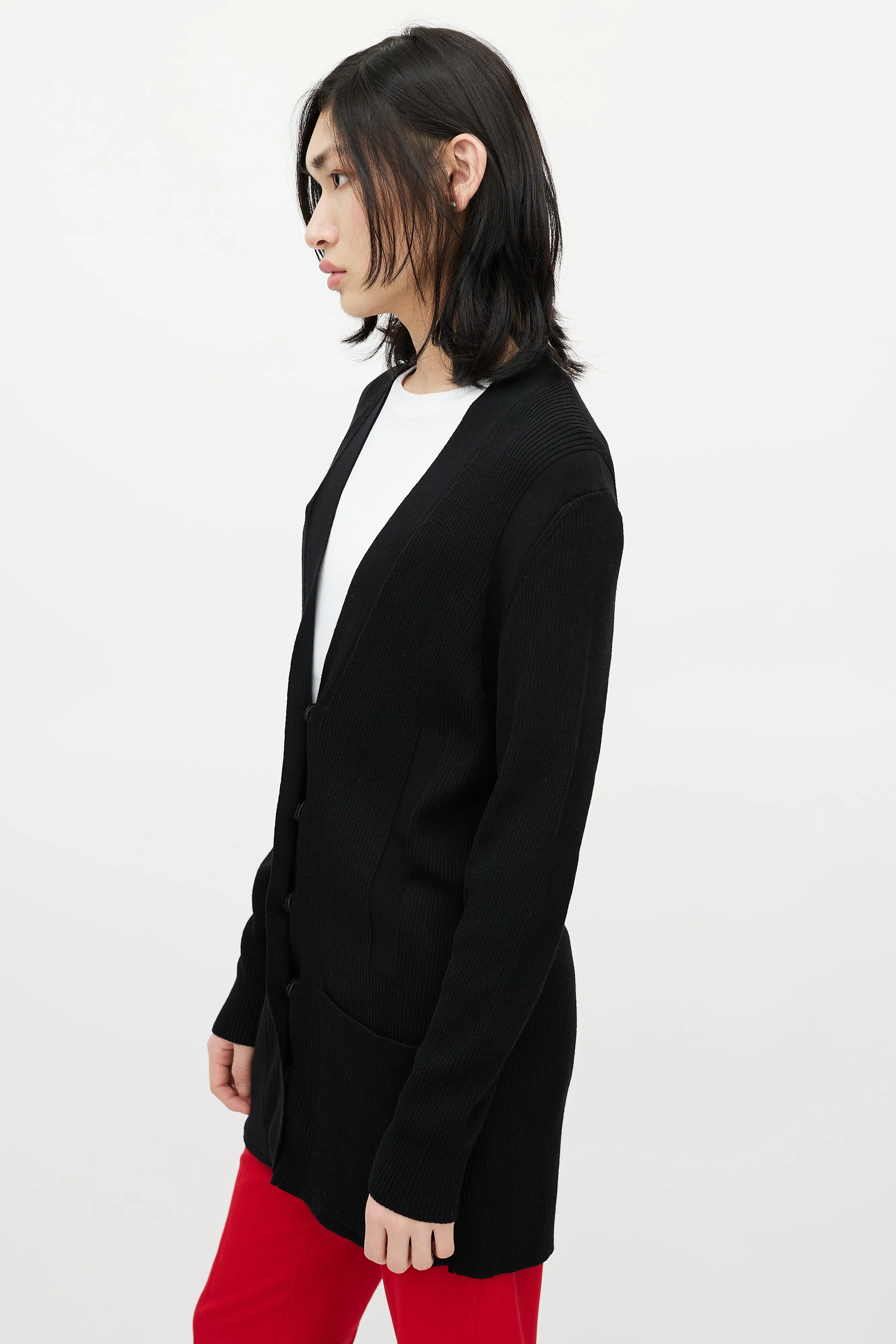 Black Ribbed Knit Strap Cardigan