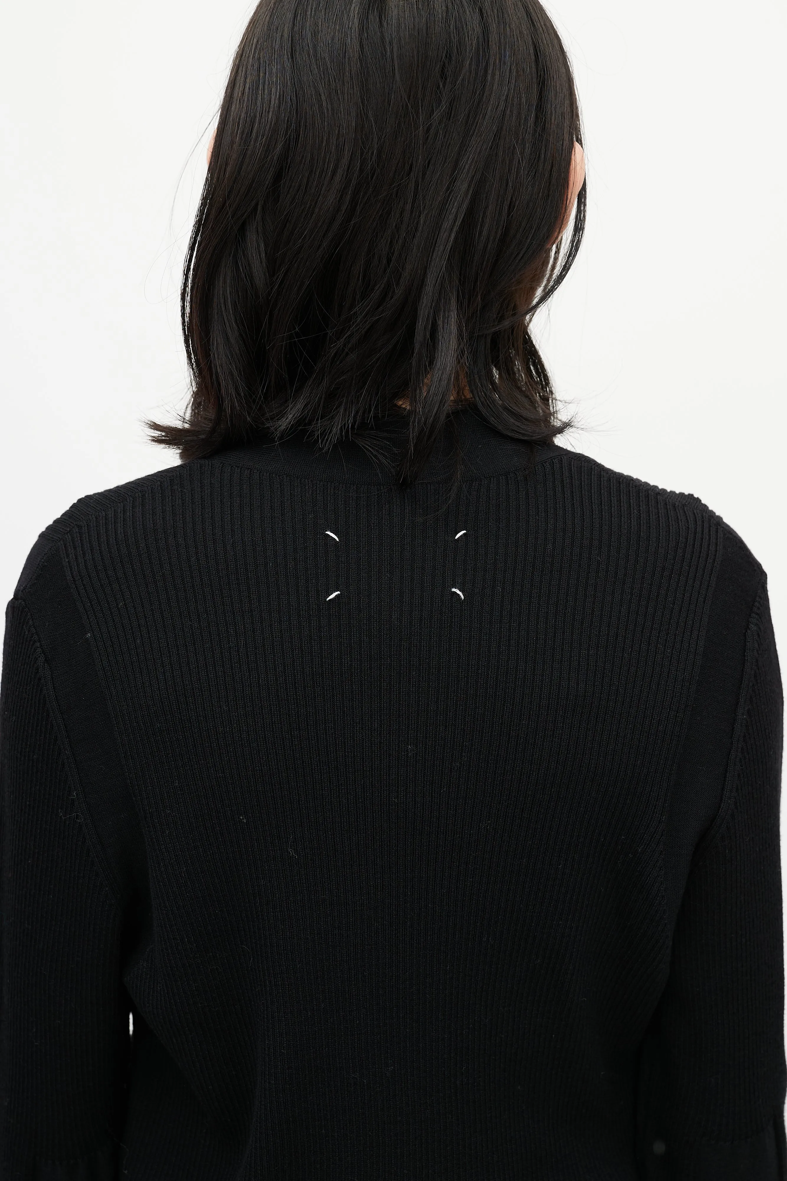 Black Ribbed Knit Strap Cardigan