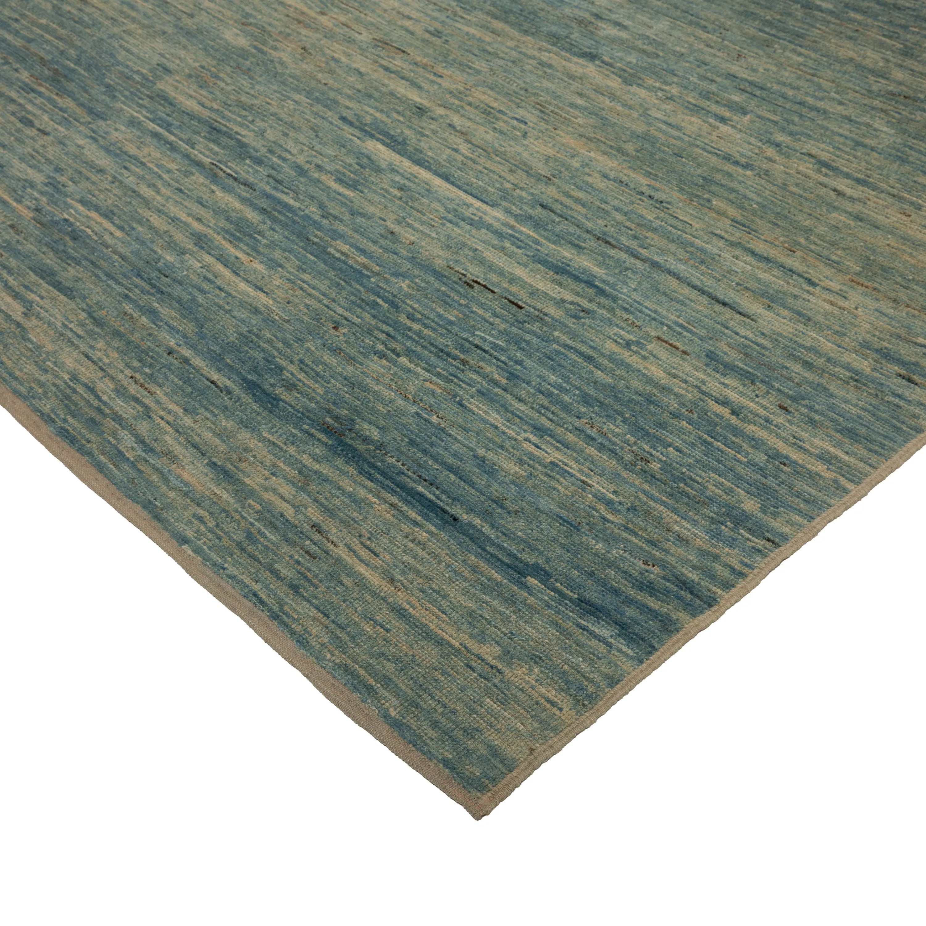 Blue Solid Zameen Modern Wool Rug - 9'1" x 11'10"