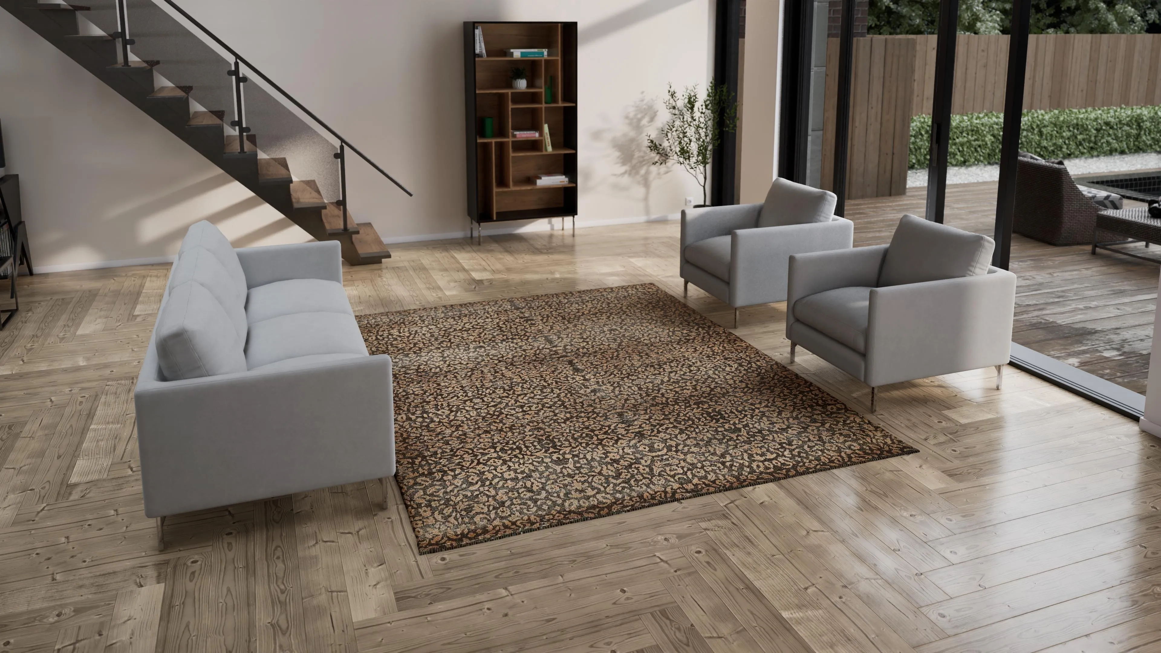 Brown Transitional Wool Rug - 8'x 10'