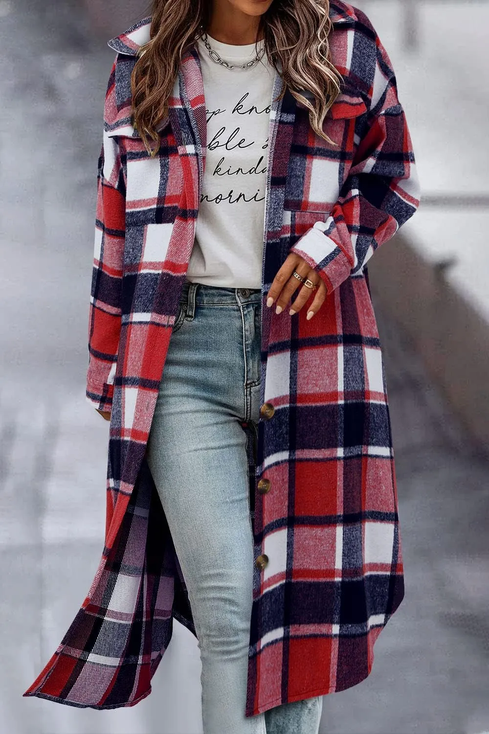CHICZONE Womens Plaid Shacket Jacket Long Corduroy Shirt Casual Lapel Button Down Flannel Trench Coats