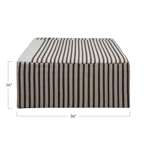 Creative Co-Op Wood and Wool Kilim Upholstered Coffee Ottoman Table, Striped Cream & Brown