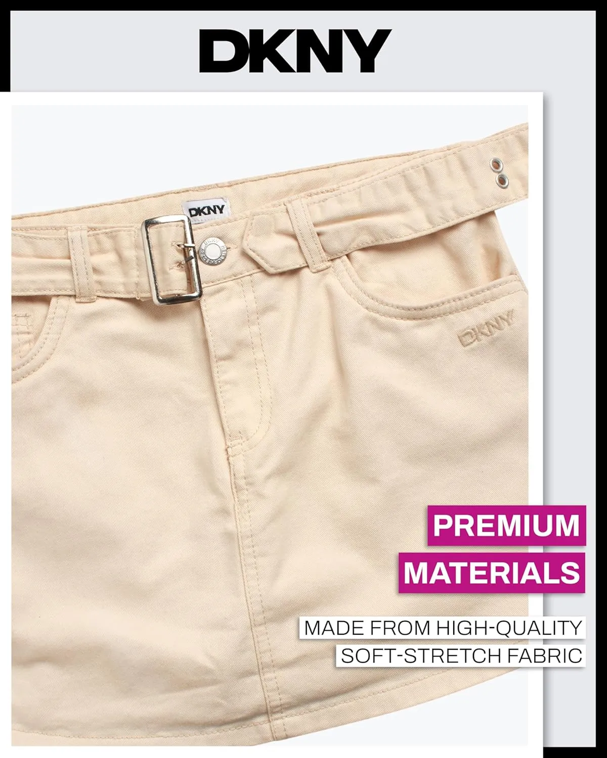 DKNY Girls' Denim Skort - High-Waisted Casual Everyday Mini Skort Skirts for Girls with Pockets (Sizes: 7-16)