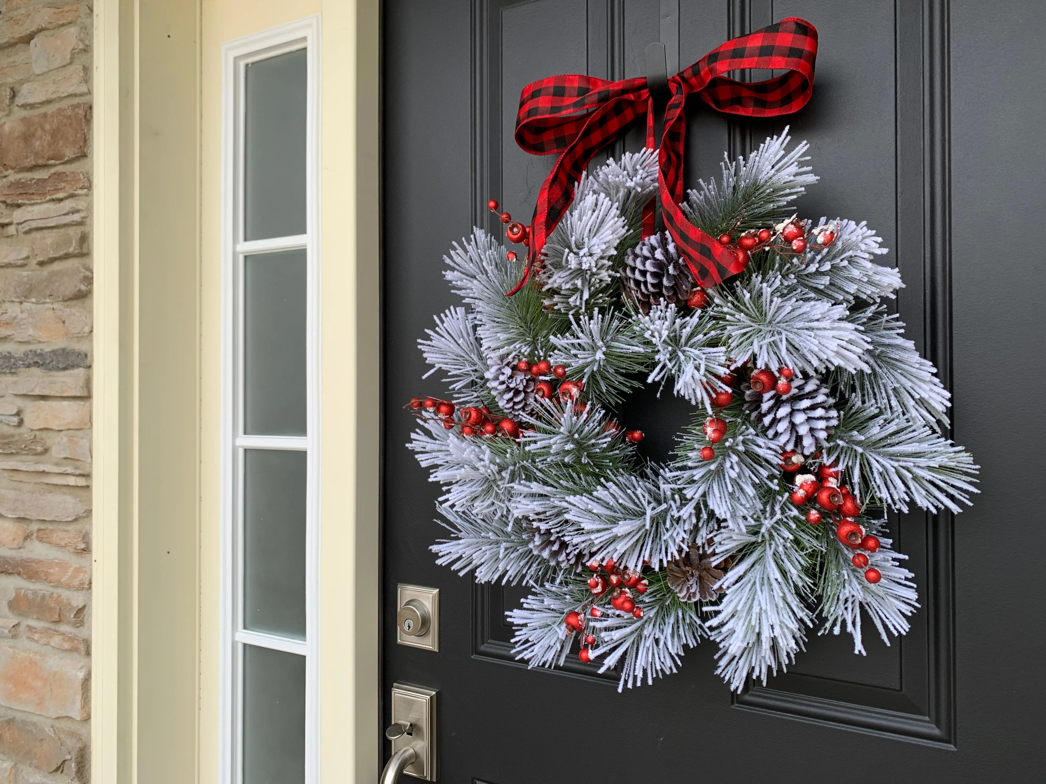 Flocked Winter Pine Wreath with Red Berries