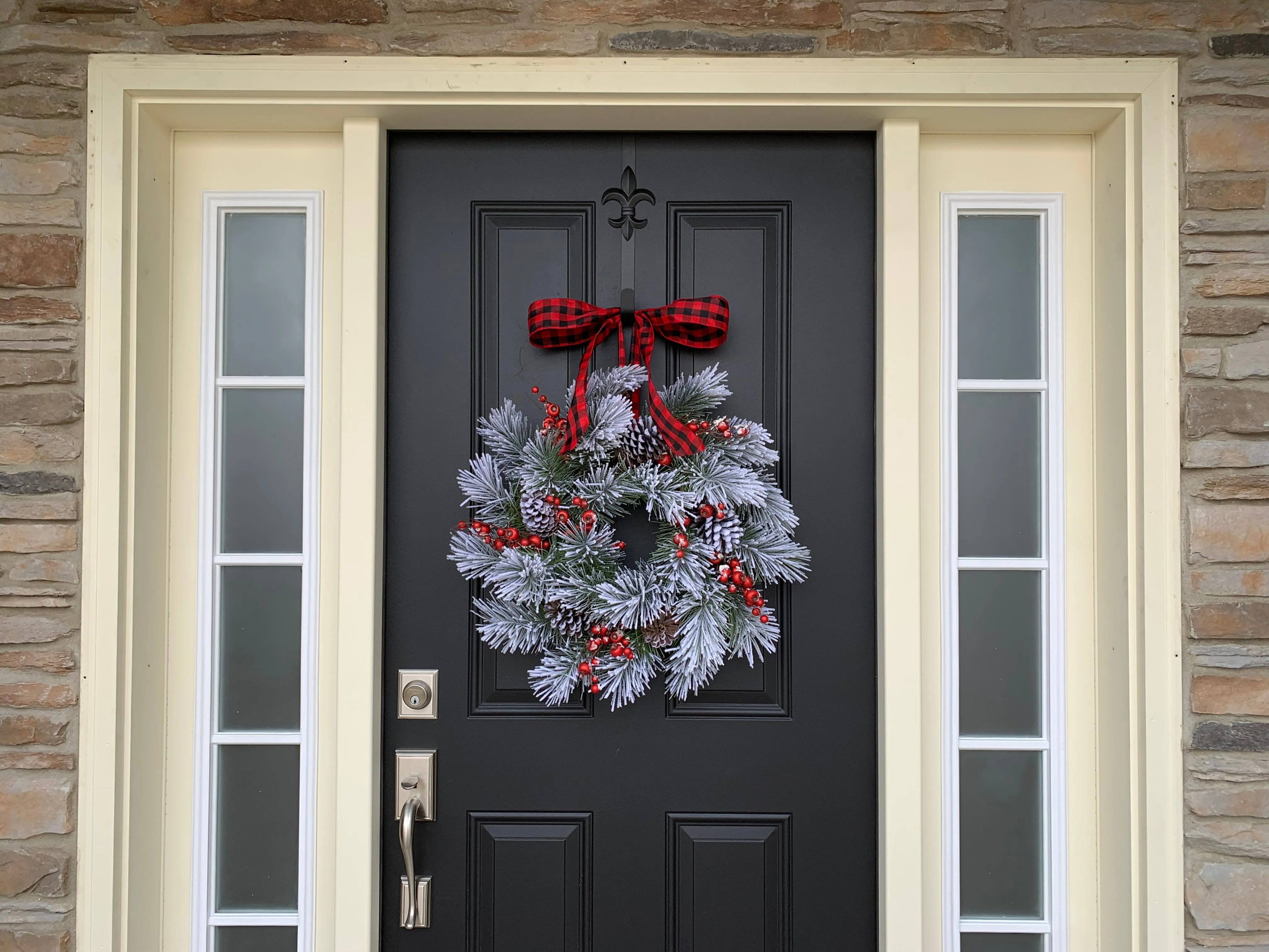 Flocked Winter Pine Wreath with Red Berries