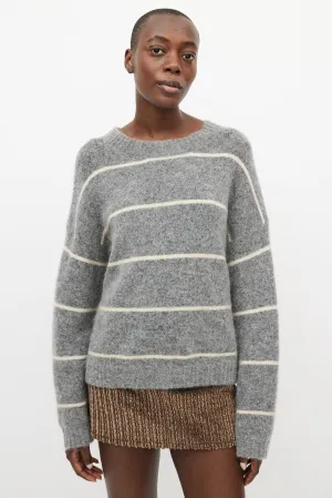 Grey & Cream Wool Knit Striped Sweater