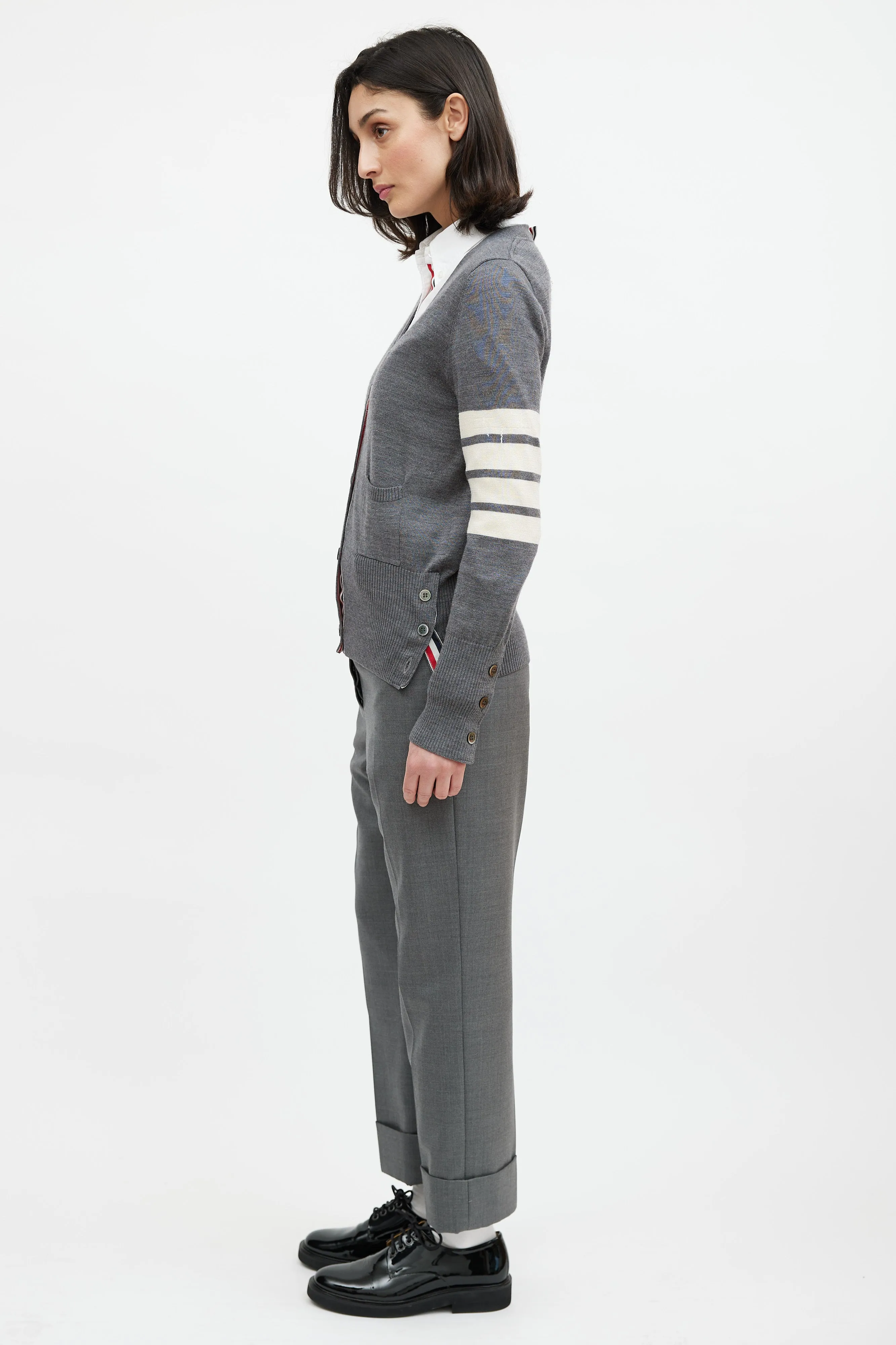 Grey & Cream Wool Striped Cardigan