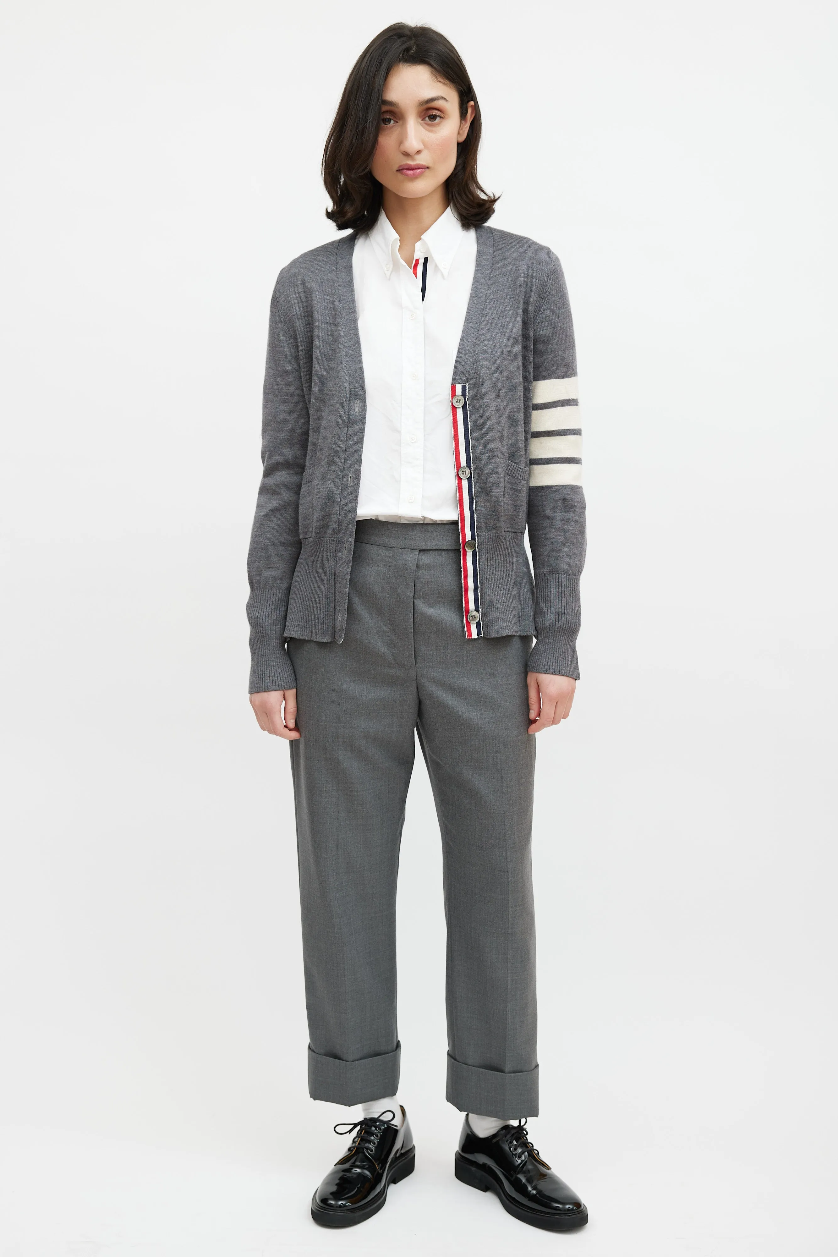 Grey & Cream Wool Striped Cardigan