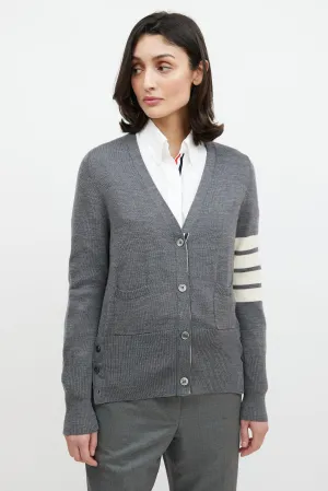 Grey & Cream Wool Striped Cardigan