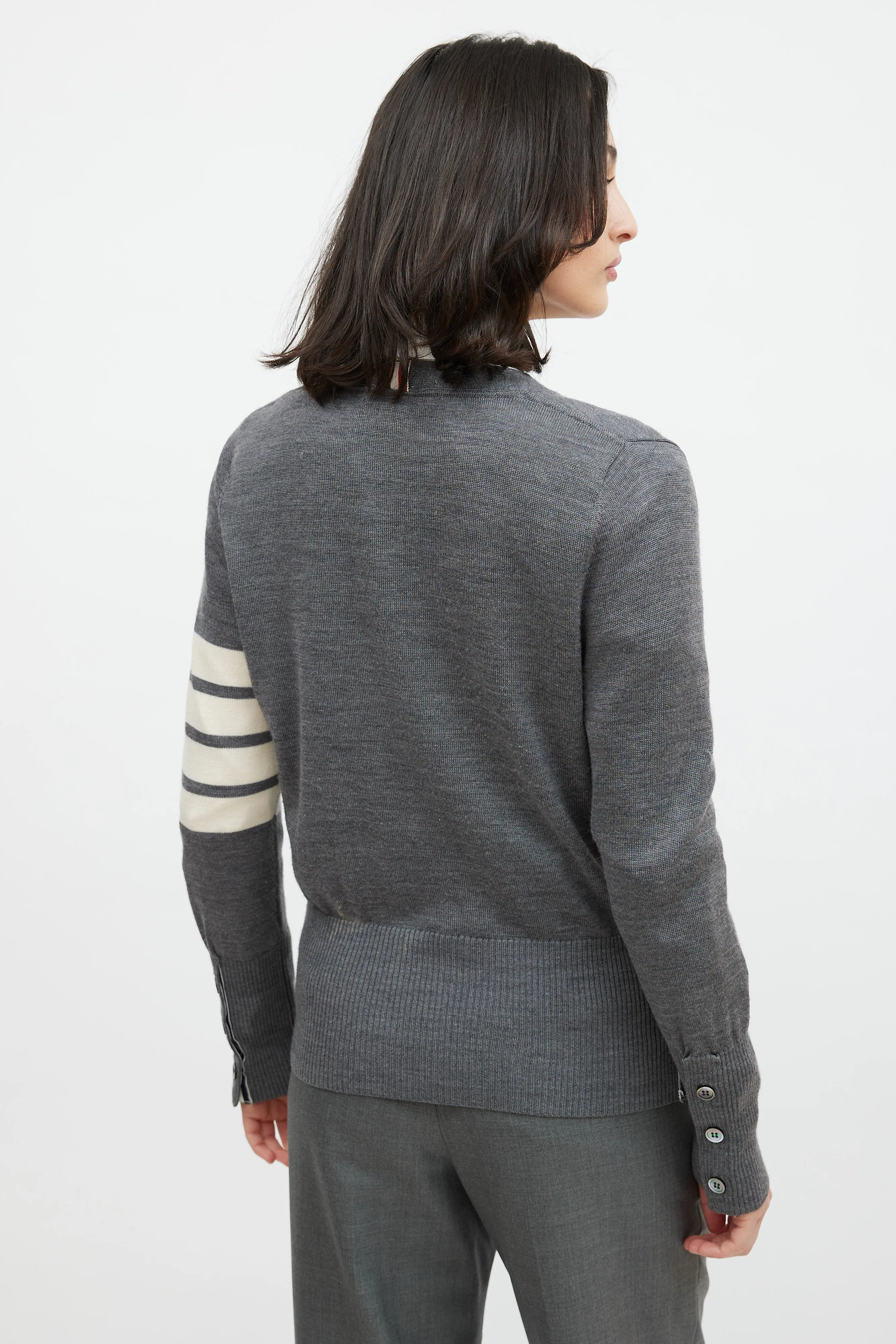 Grey & Cream Wool Striped Cardigan