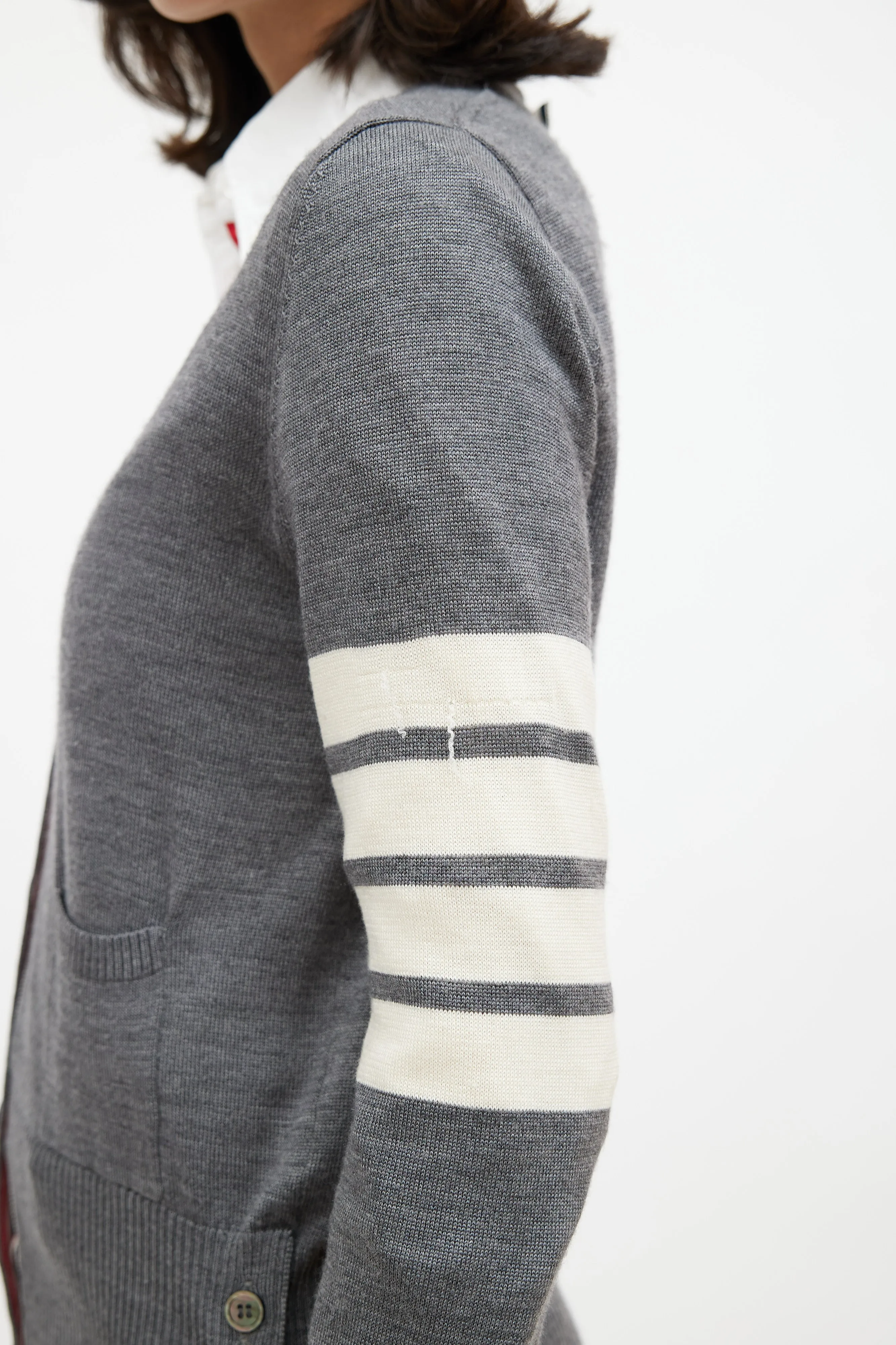 Grey & Cream Wool Striped Cardigan