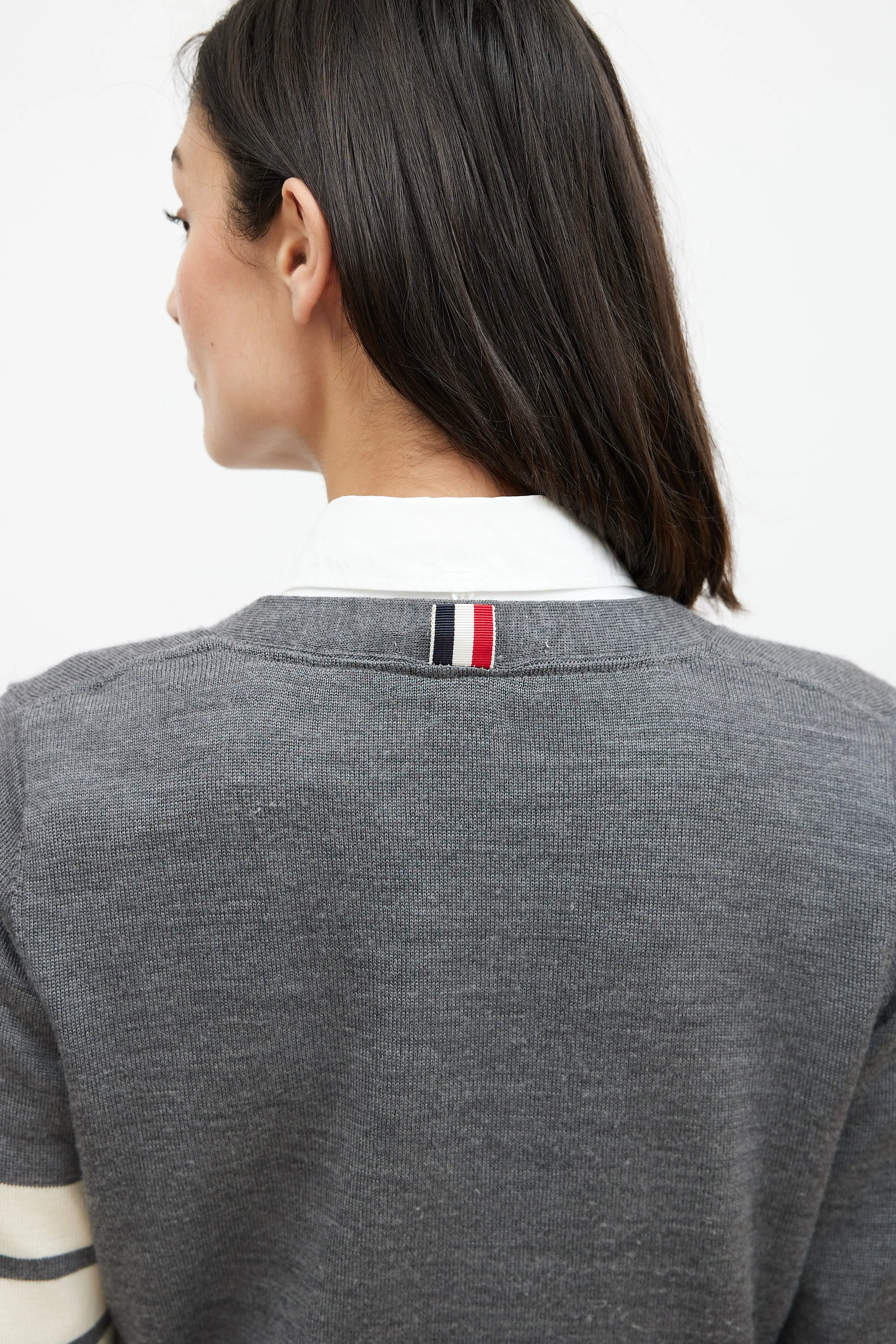 Grey & Cream Wool Striped Cardigan