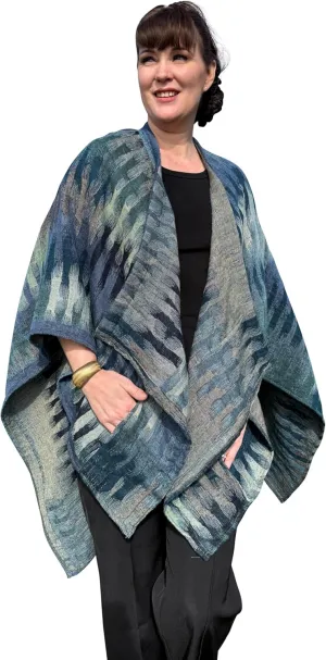 In Style 100% Australian Superfine Merino Wool Handmade Reversible Open Front Cape Ruana With Pockets
