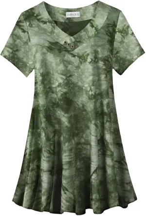 LARACE Plus Size Tops for Womens T Shirts Button Down Summer Clothes Short Sleeve Tunics Casual V Neck Blouses