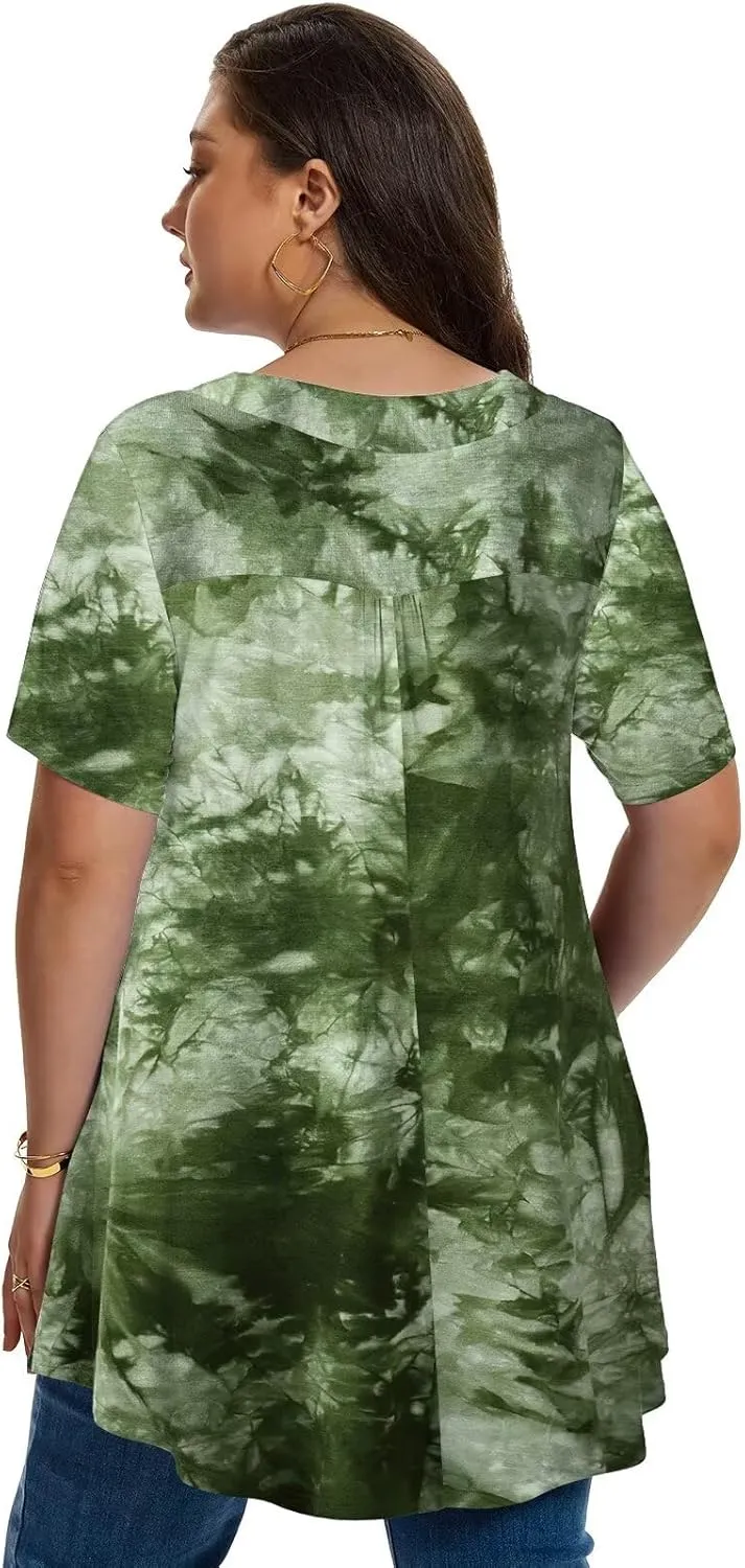 LARACE Plus Size Tops for Womens T Shirts Button Down Summer Clothes Short Sleeve Tunics Casual V Neck Blouses