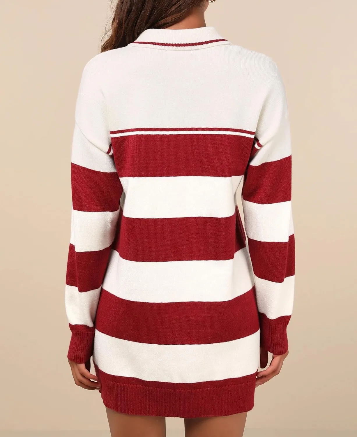 LifeShe Women's Striped Sweater Dress Long Sleeve Knit Pullover Sweaters Loose Tunic Mini Dresses