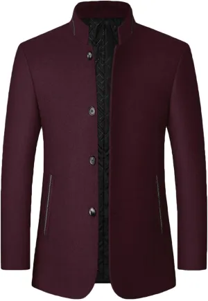 Lu's Chic Men's Wool Trench Coat Winter Coats Single Breasted Quilted Fall Long Sleeve Slim Fit Casual Dressy Jackets