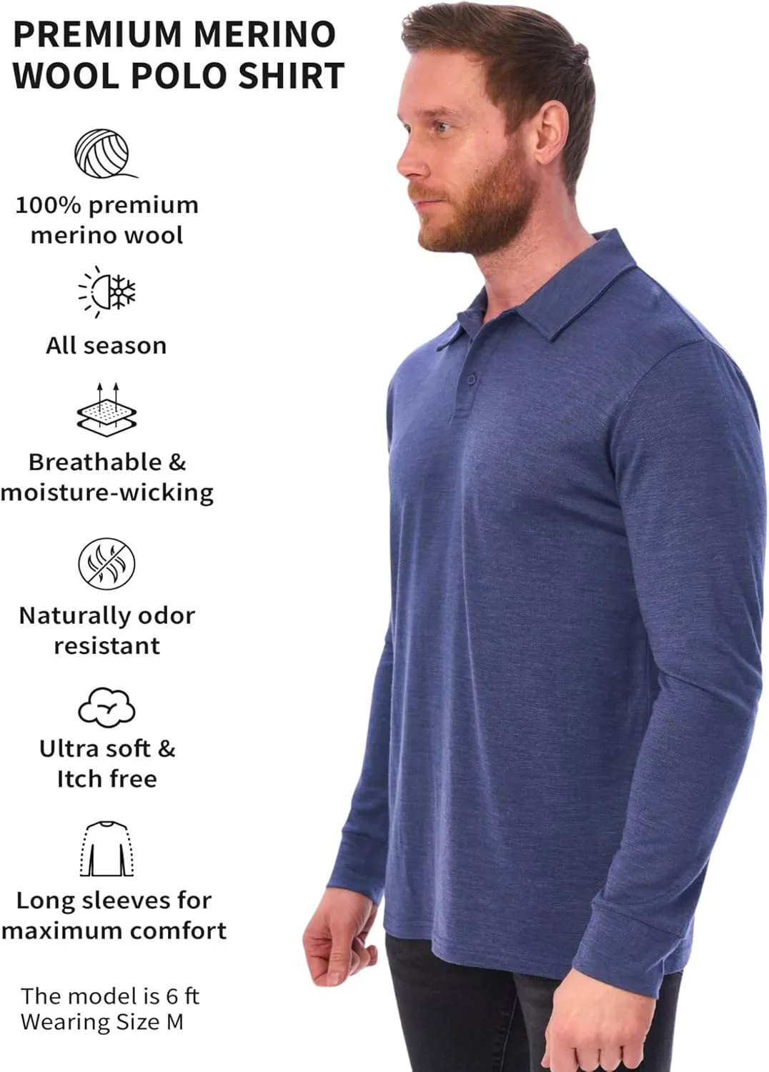 Merino Wool Polo Shirt Men - Anti-Odor 100% Merino Wool Shirts for Men Short Sleeve and Long Sleeve Breathable Polo