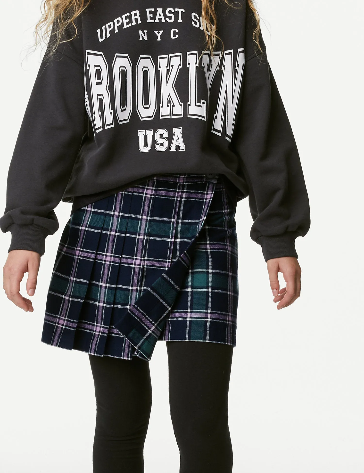 Mini Cotton Blend Checked Skirt