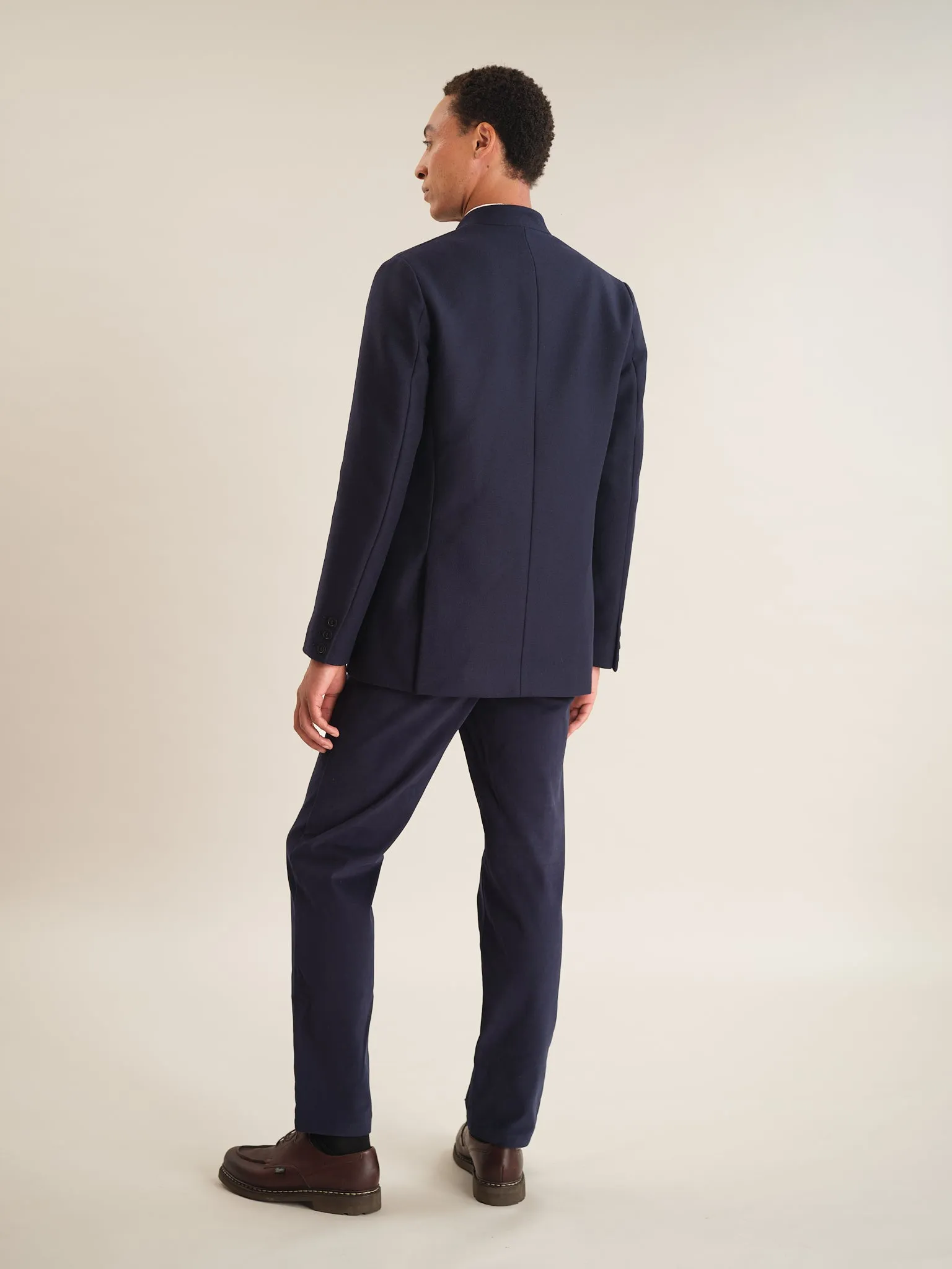 Navy Classic Wool Cashmere Nehru Jacket