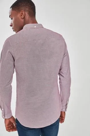 Next Burgundy/Ecru Slim Fit Check Stretch Oxford Mens Shirt