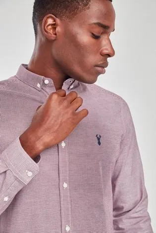 Next Burgundy/Ecru Slim Fit Check Stretch Oxford Mens Shirt