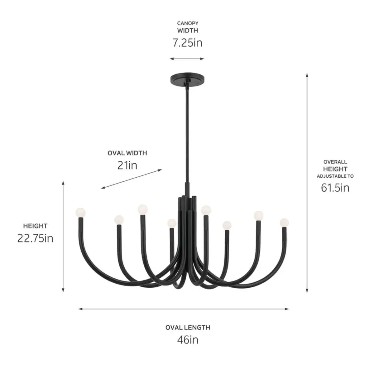 Odensa 46 in. 8 Lights Chandelier Black Finish