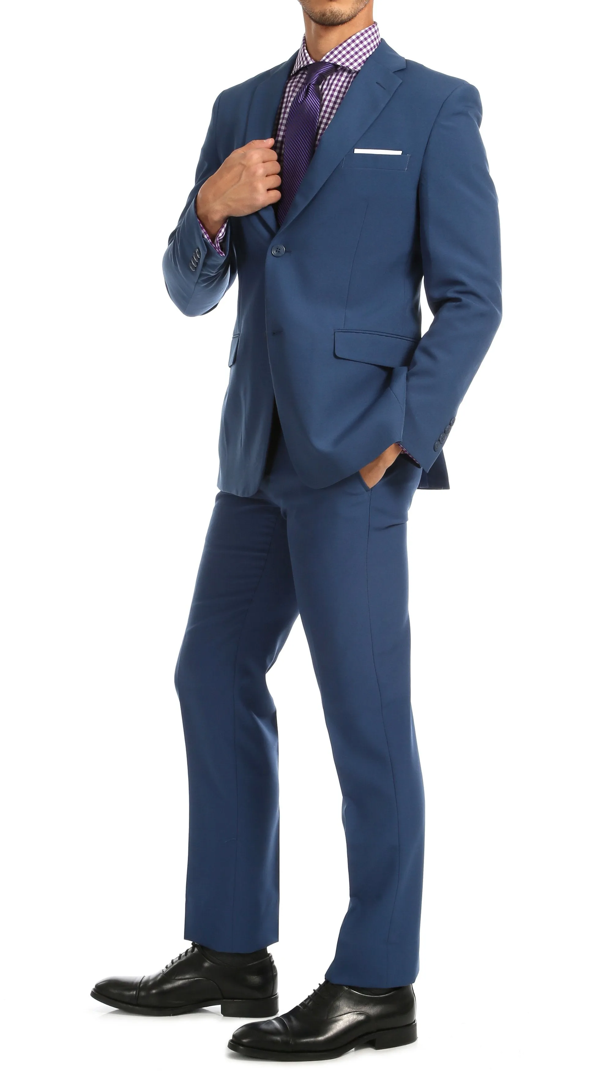 Paul Lorenzo Mens Indigo Slim Fit 2 Piece Suit