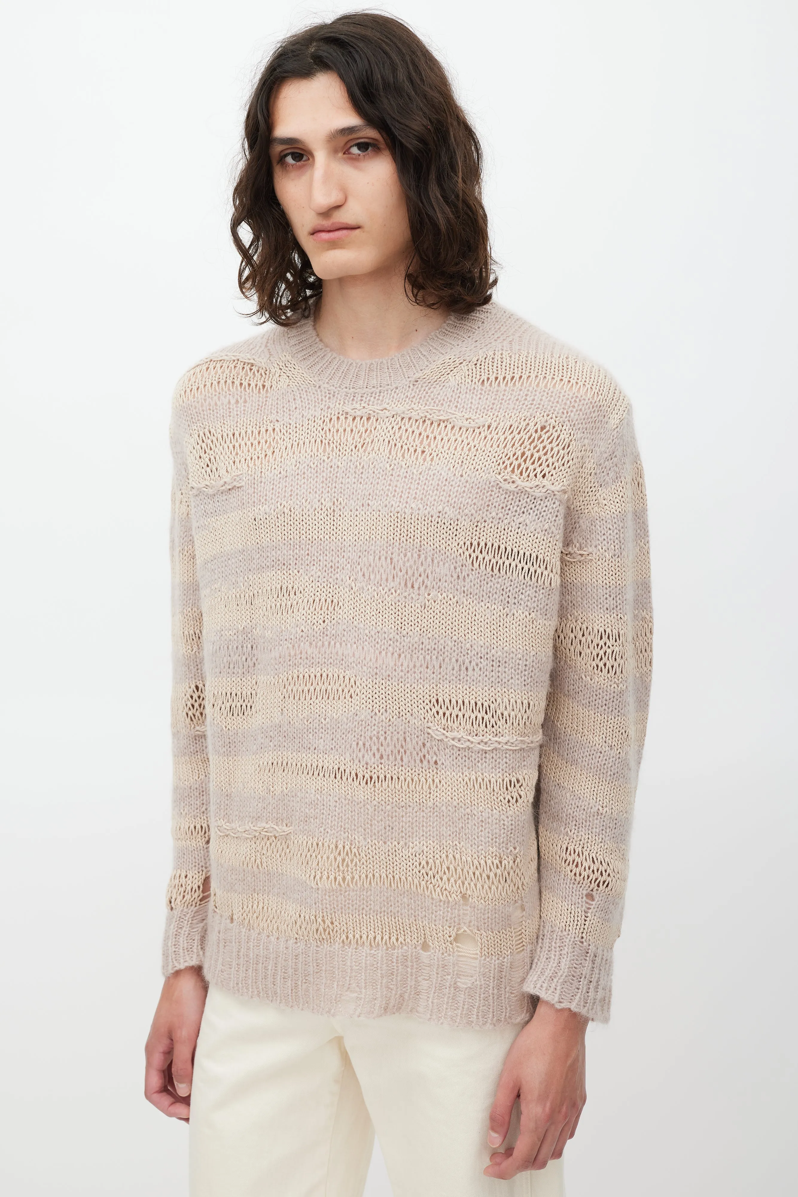 Pink & Beige Knit Striped Sweater
