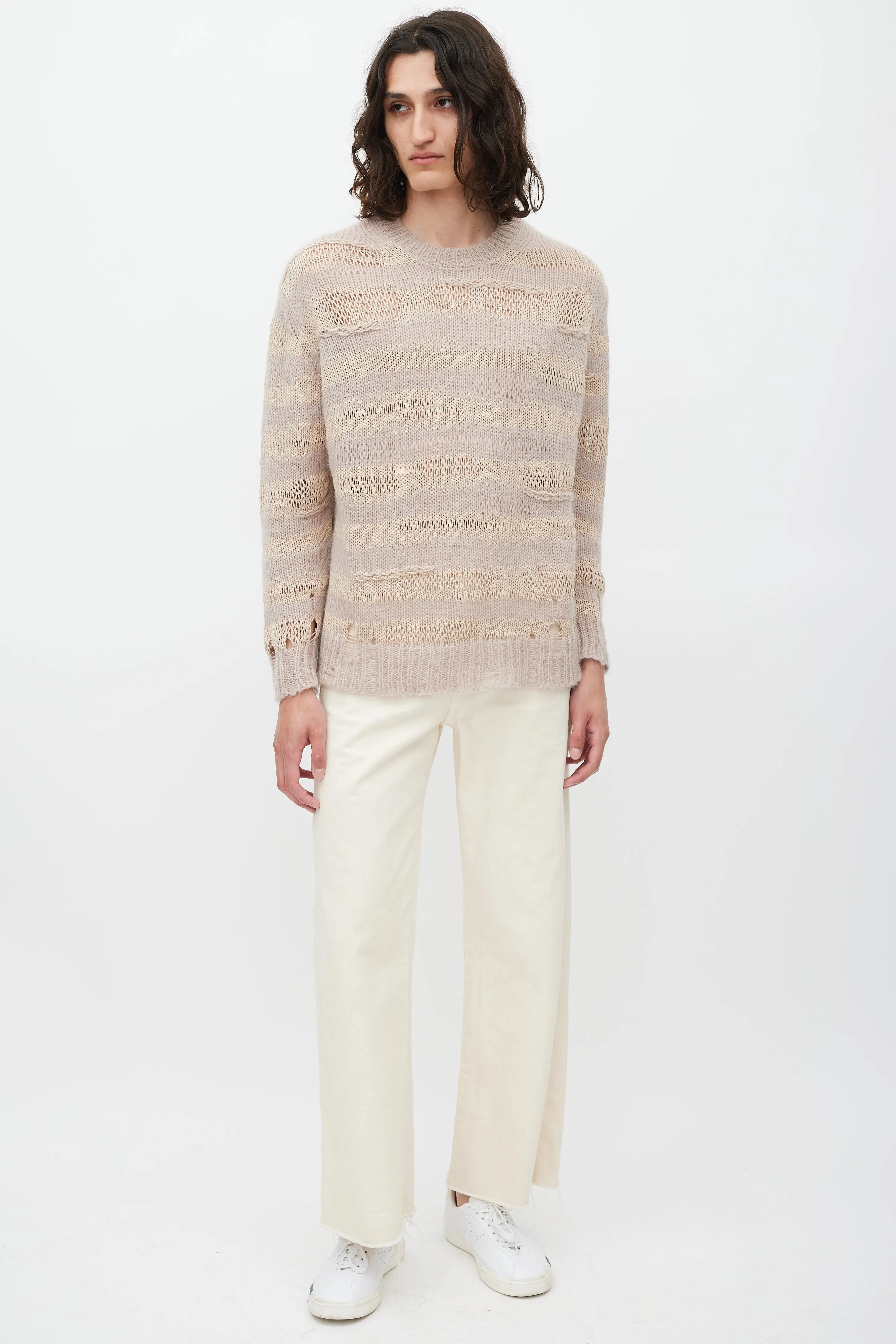 Pink & Beige Knit Striped Sweater
