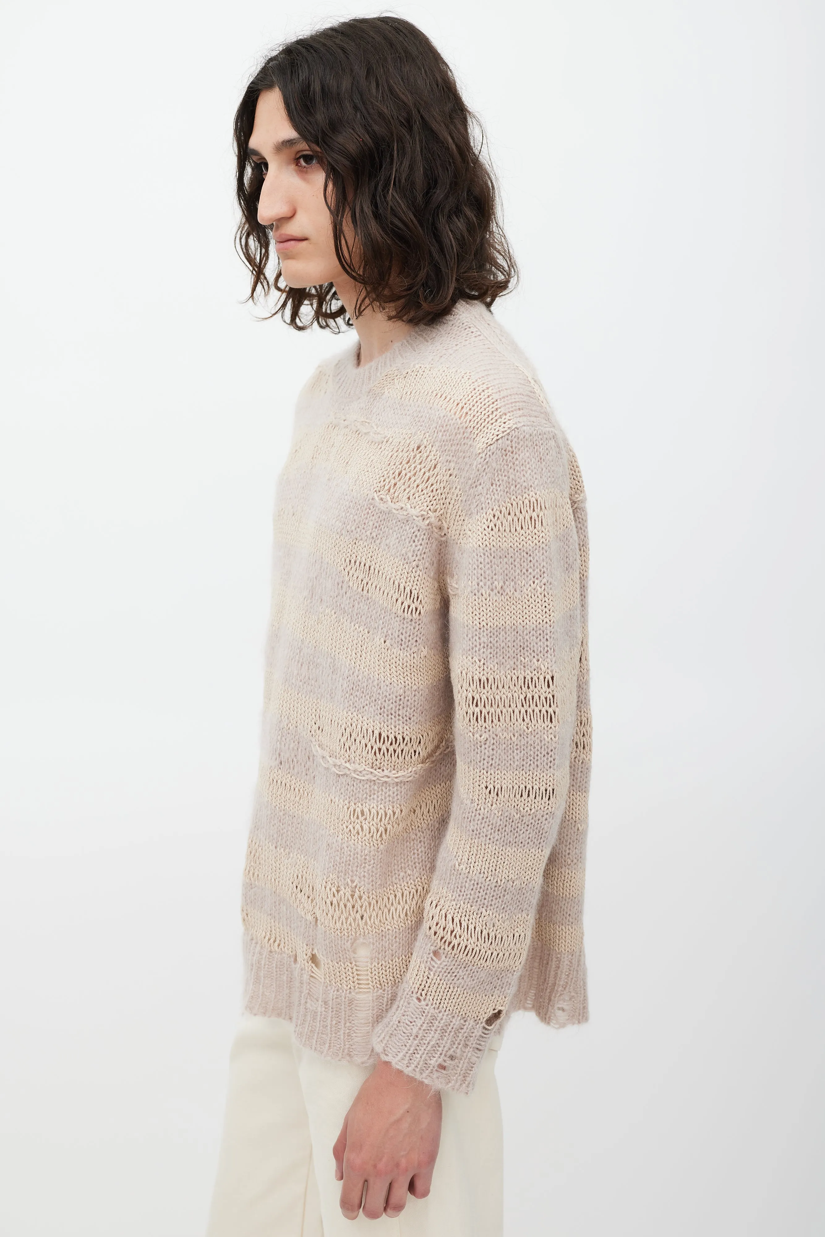 Pink & Beige Knit Striped Sweater
