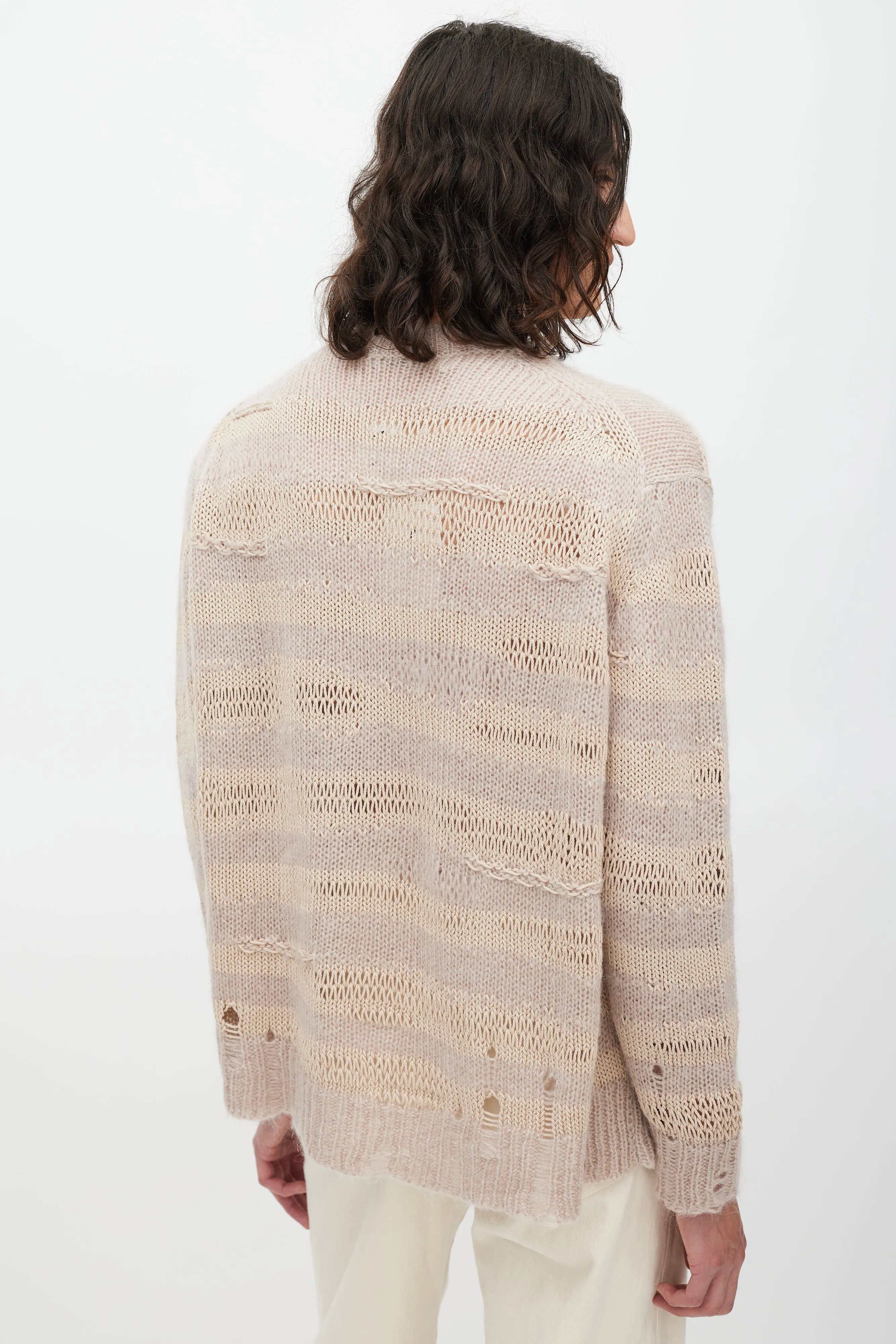 Pink & Beige Knit Striped Sweater