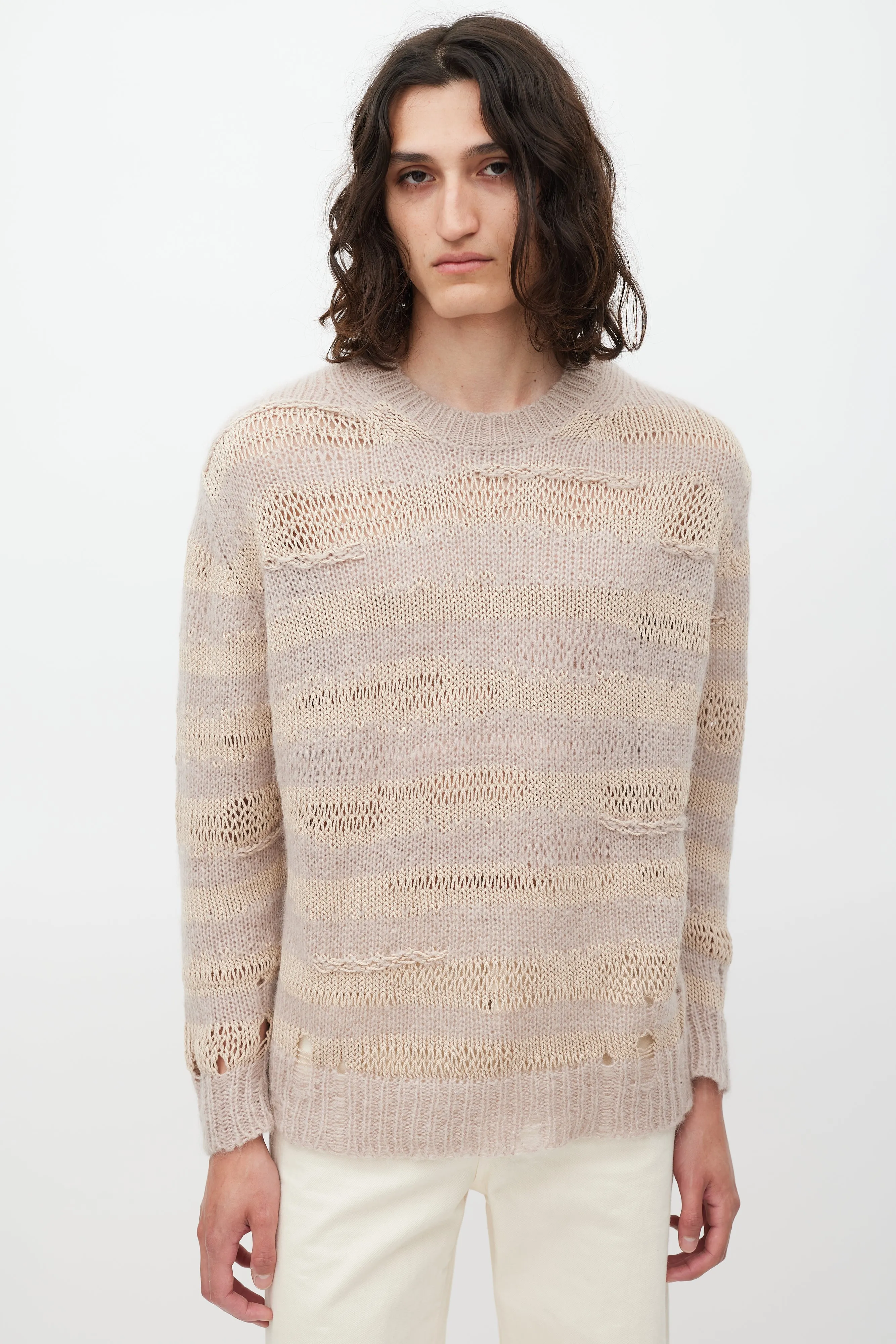 Pink & Beige Knit Striped Sweater