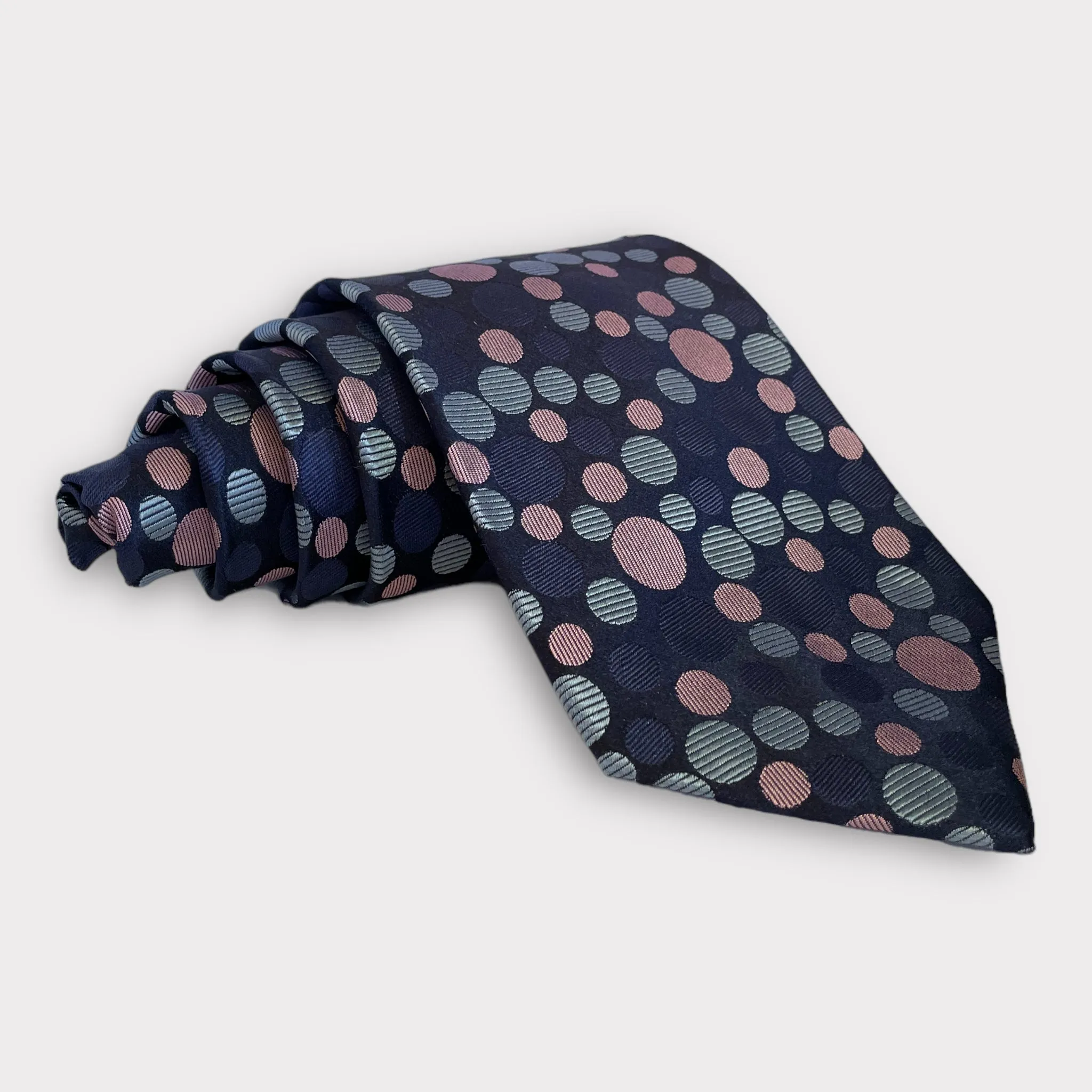 Purple Navy Sky Blue and Pink Circles Pattern Thick Tie