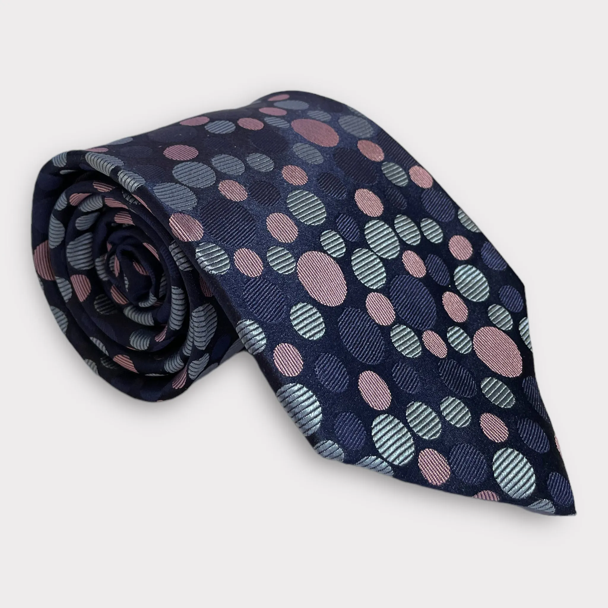 Purple Navy Sky Blue and Pink Circles Pattern Thick Tie