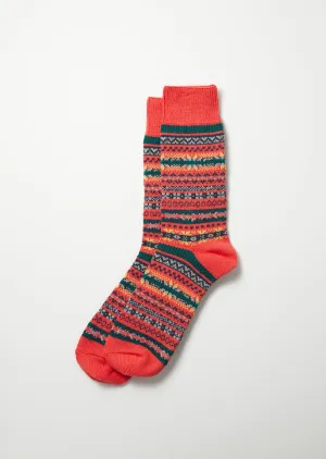 R1478 Jacquard Crew Sock Red