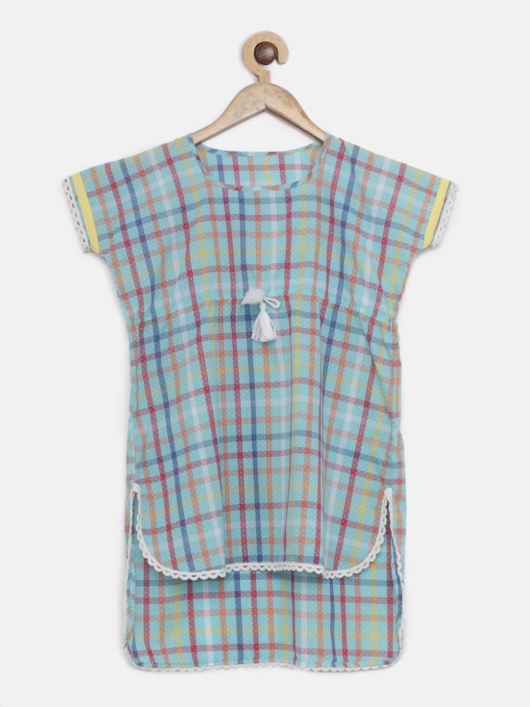 RAINBOW CHECKS KNEE LENGTH KAFTAN DRESS (Final Sale)