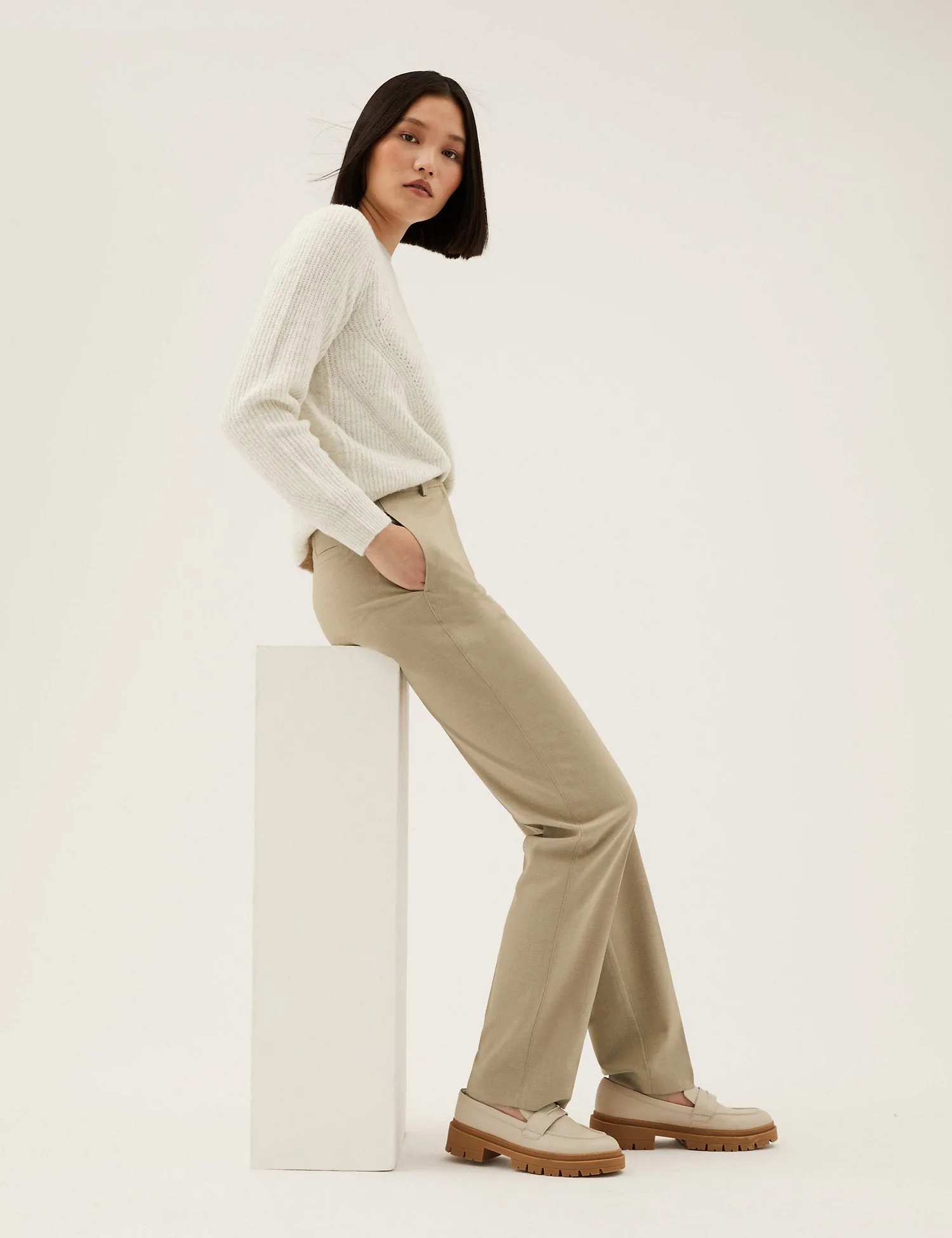 Straight Leg Trousers with Stretch