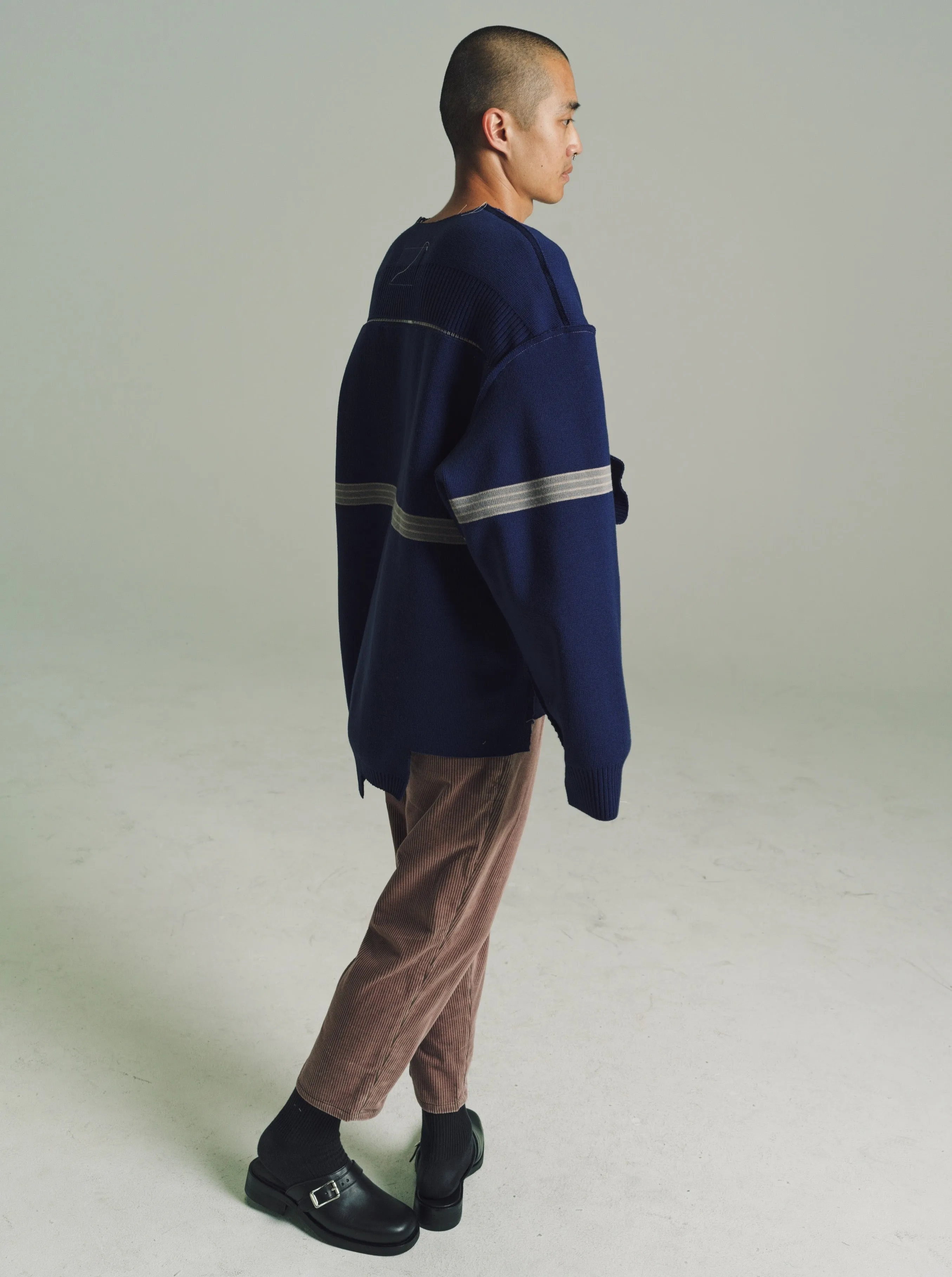 Stripe Navy Heavy Rib Oversized Sweater
