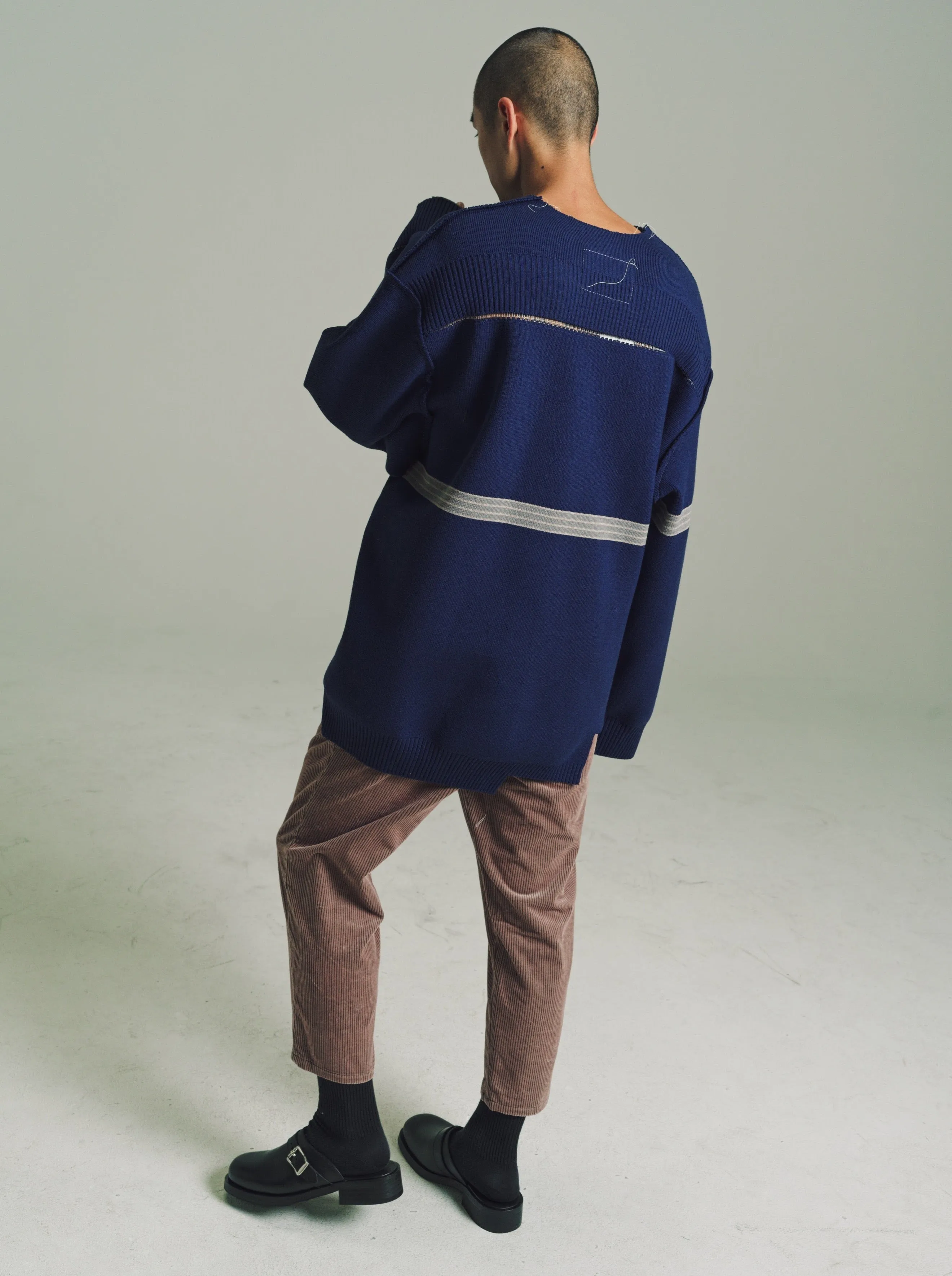 Stripe Navy Heavy Rib Oversized Sweater