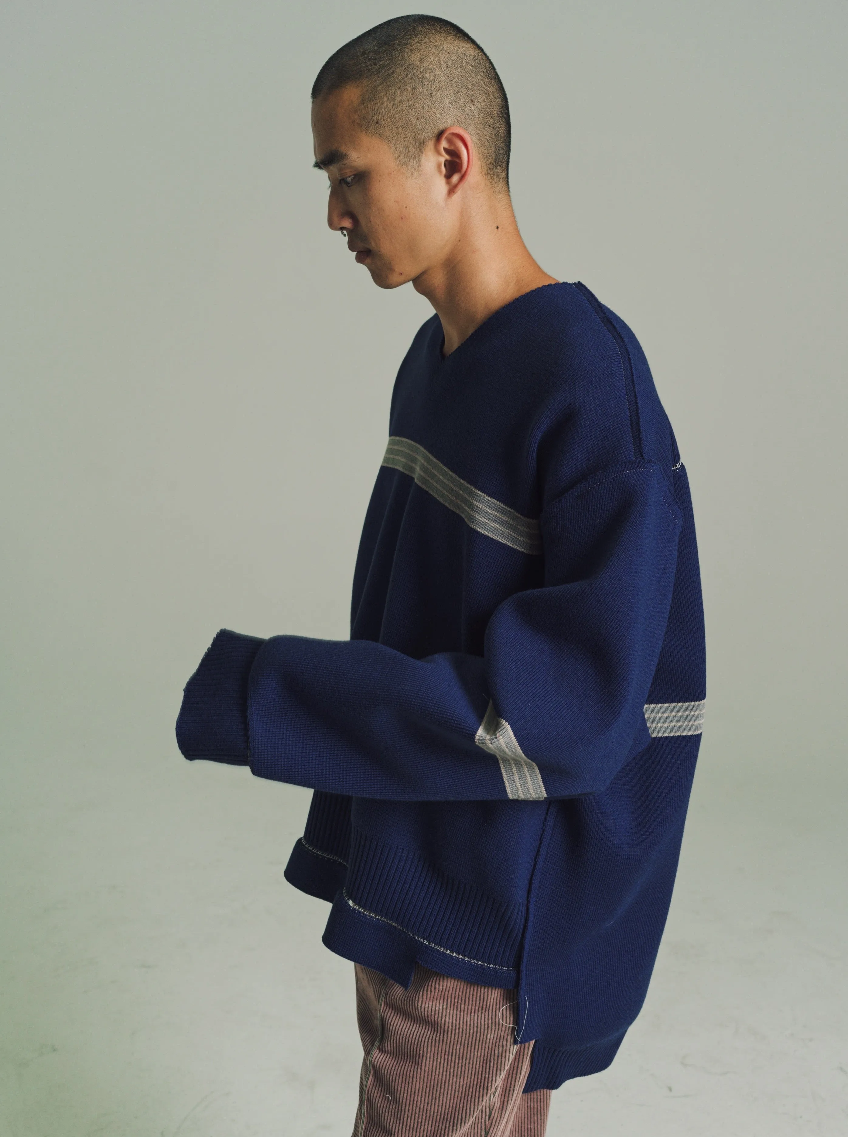 Stripe Navy Heavy Rib Oversized Sweater