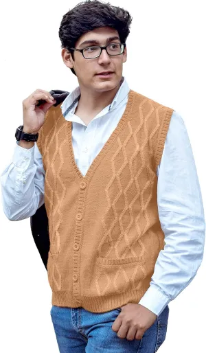 TINKUY Peru Mens Alpaca Wool V Neck Argyle Cardigan Vest, S-4XL