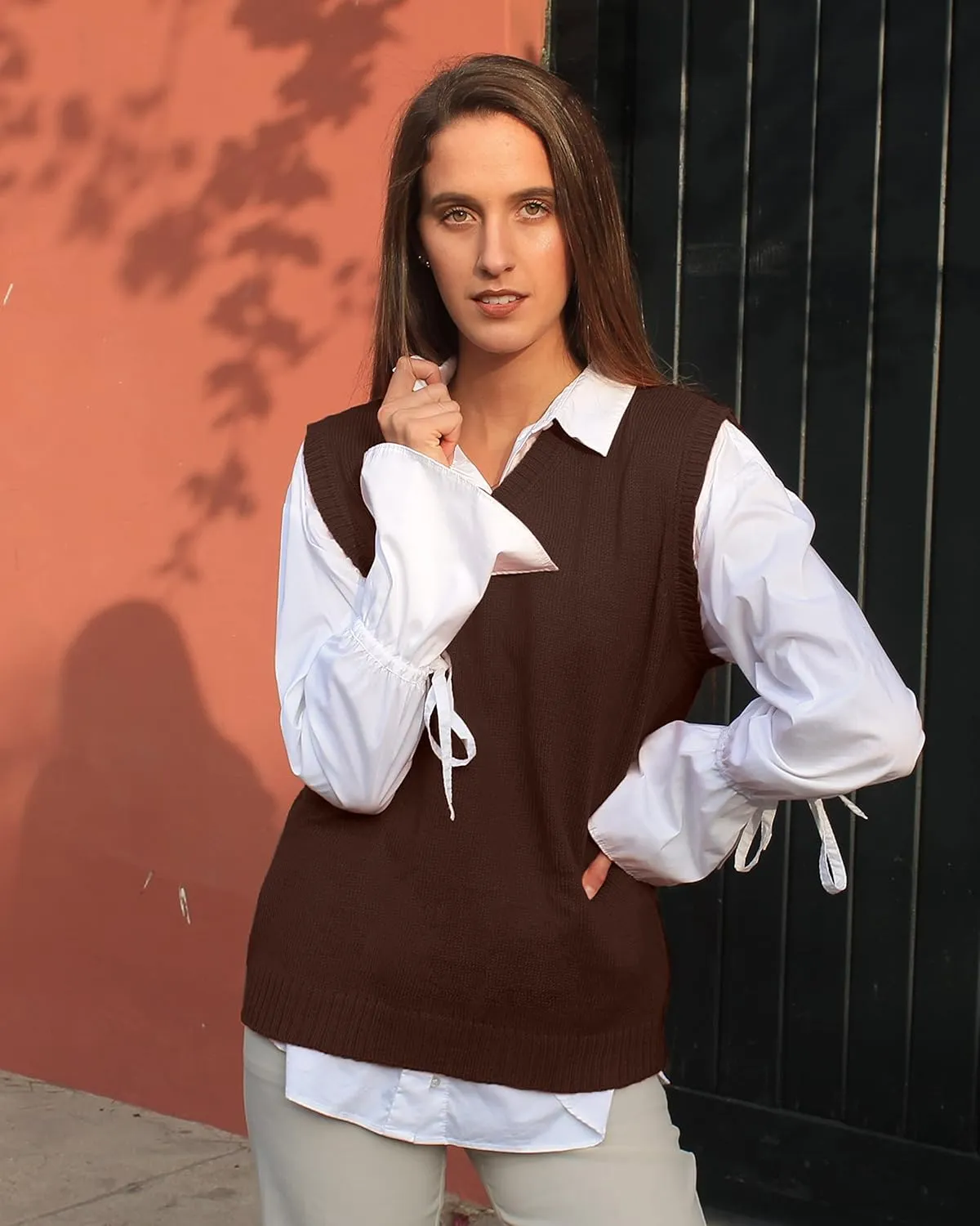 TINKUY Peru Womens Alpaca Wool V Neck Sweater Vest, S-4XL